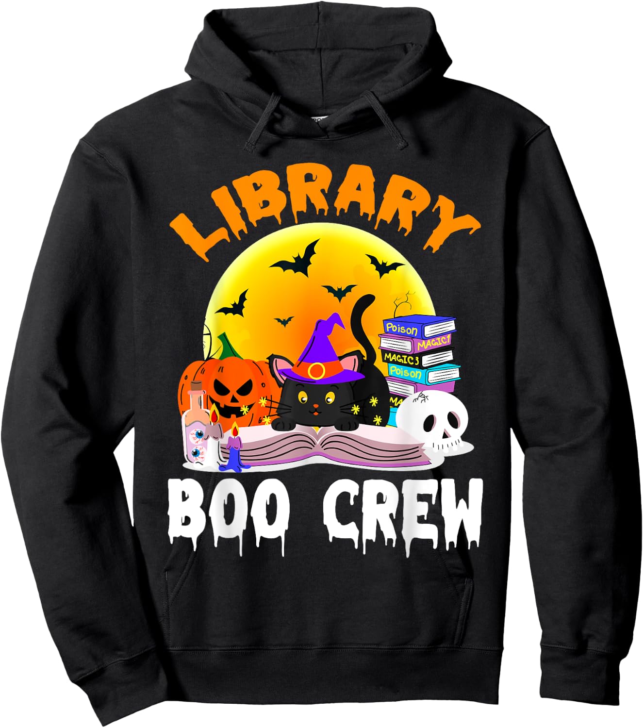 Library Boo Crew School Librarian Halloween Library Book Hoodie - Hoodie | Black