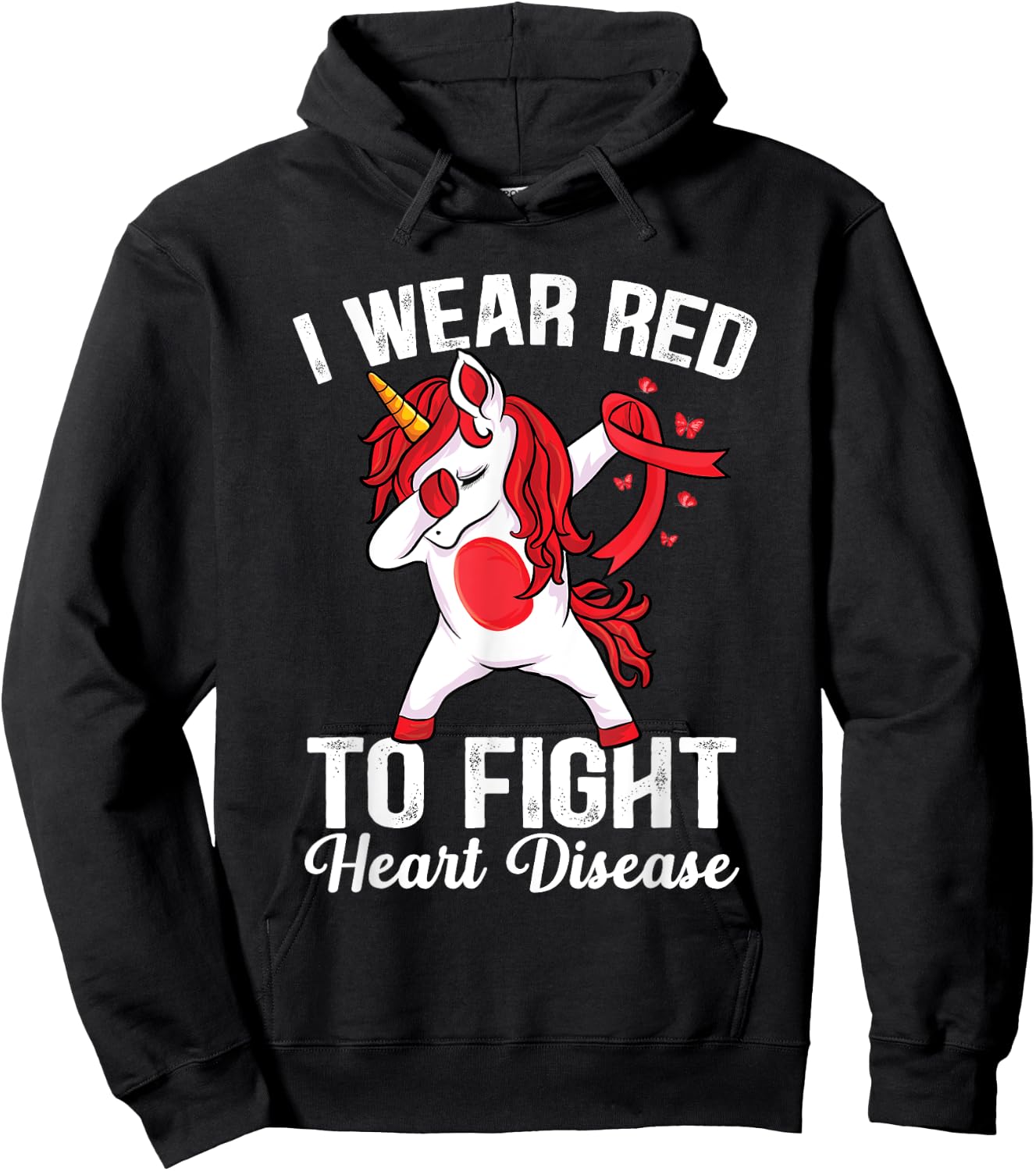 Dabbing unicorn I Wear Red To Fight Heart Disease Awareness Hoodie - Hoodie | Black