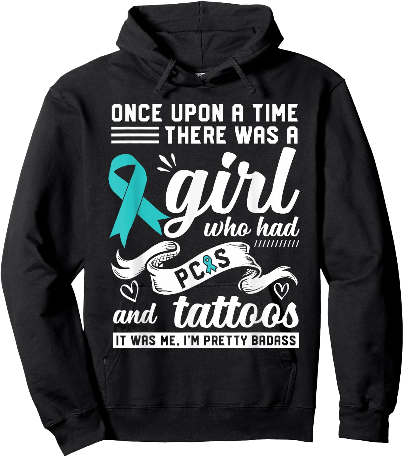 Funny Badass With Tattoo and PCOS Chronic Illness Awareness Hoodie - Hoodie | Black