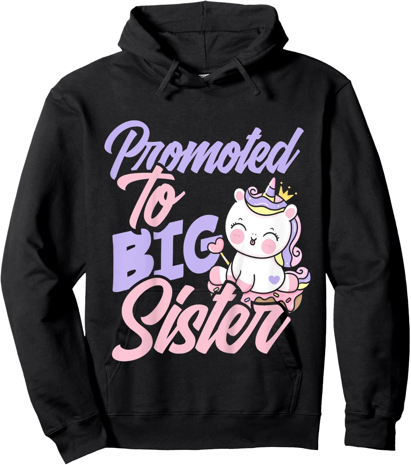 Kids Promoted To Big Sister Cute Girls Unicorn Big Sister Hoodie - Hoodie | Black