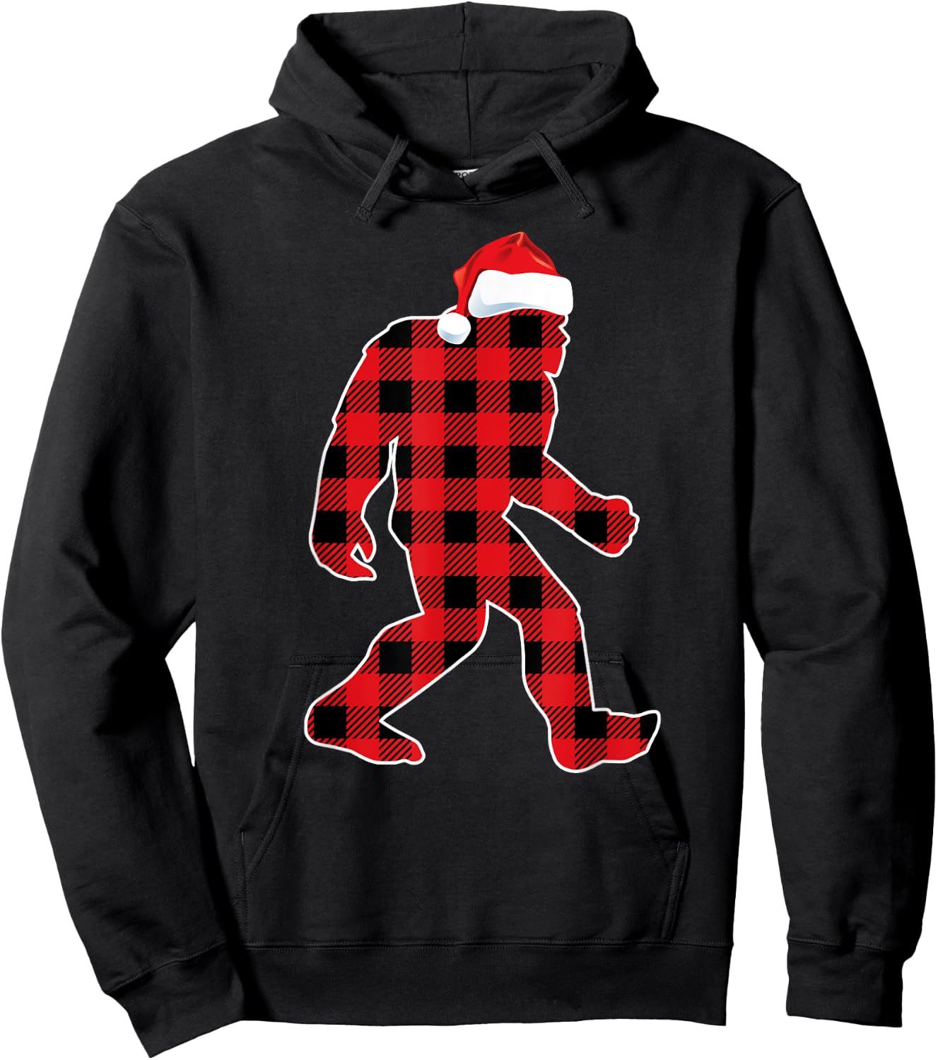 Believe Red Plaid Bigfoot Christmas Sasquatch Santa Sleeping Hoodie - Hoodie | Black