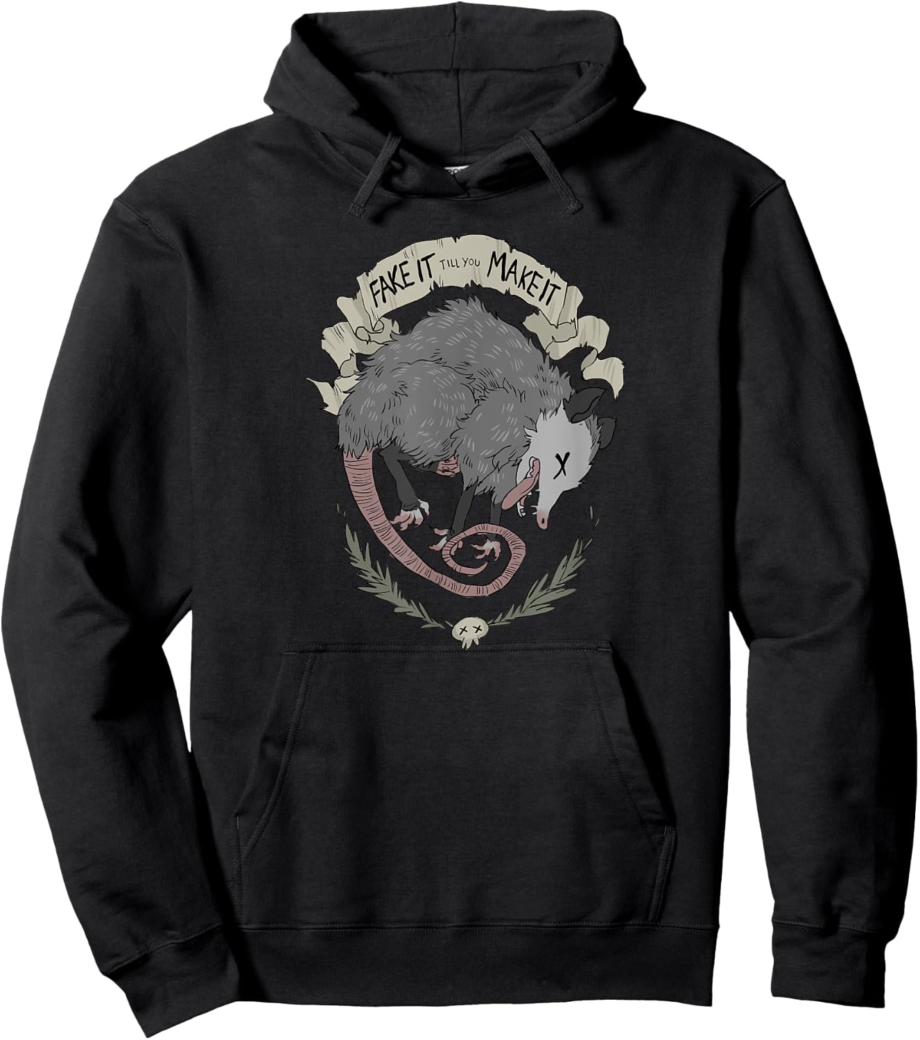 Street Cats Team Trash Racoon Rat Backyard Animal Opossum I Funny Dead Possum Fake It Till You Make It -Adults Black Short Sleeve Hoodie - Hoodie | Black
