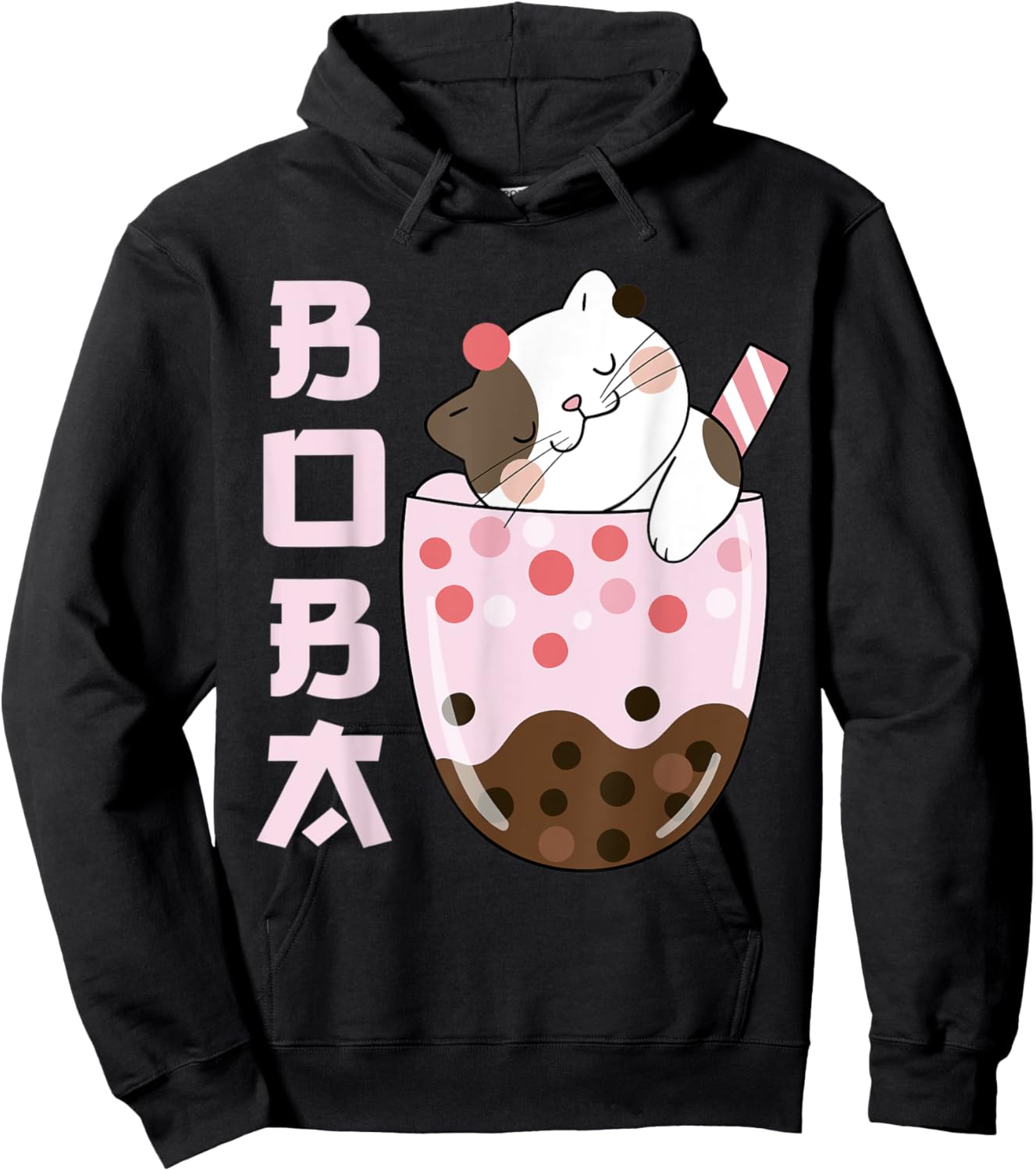 Kawaii Cat Bubble Boba Milk Ice Tea Lover Design Cute Anime Men Women Kids Hoodie - Hoodie | Black