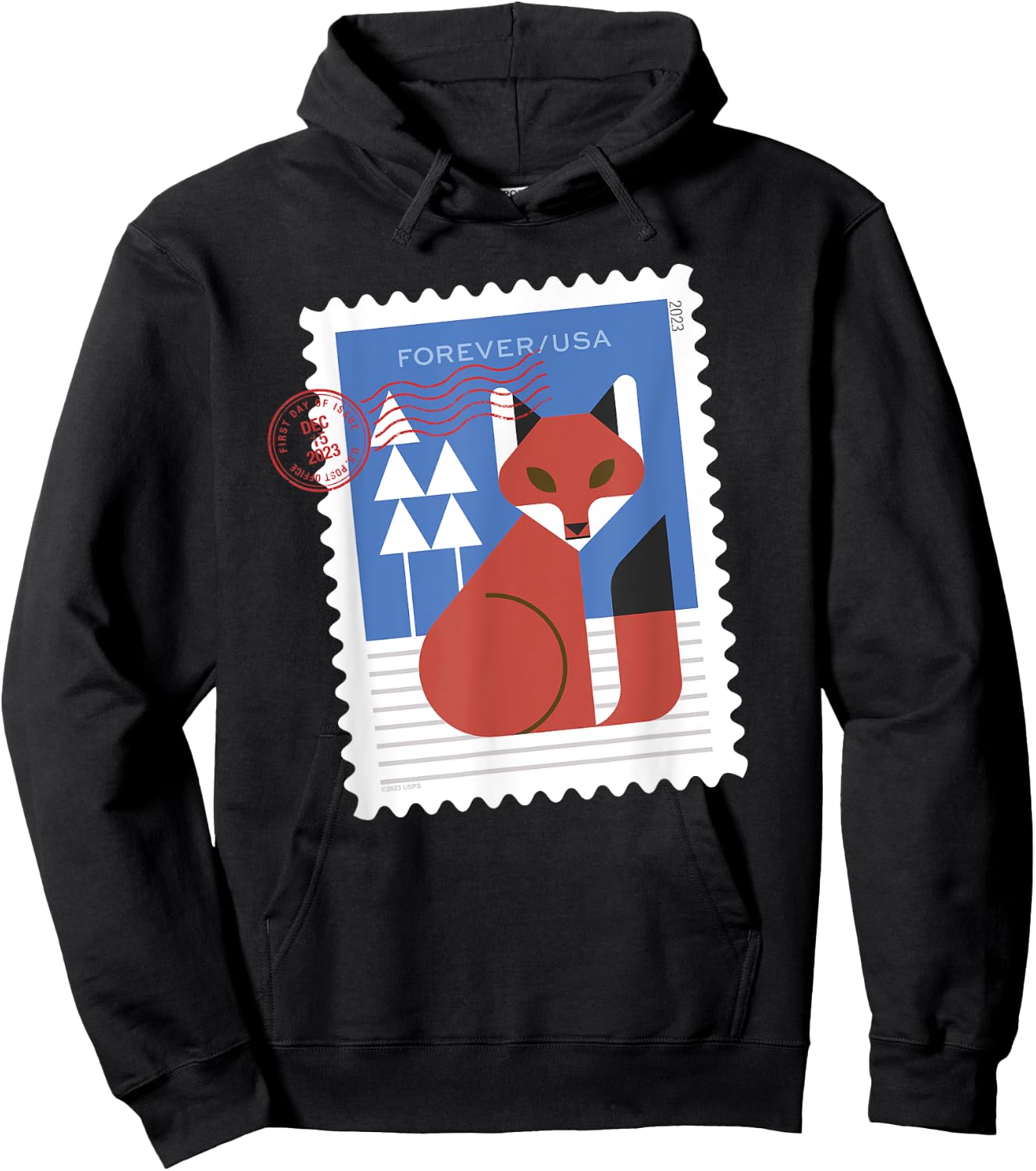 USPS Winter Woodland Animals - Fox Stamp Hoodie - Hoodie | Black