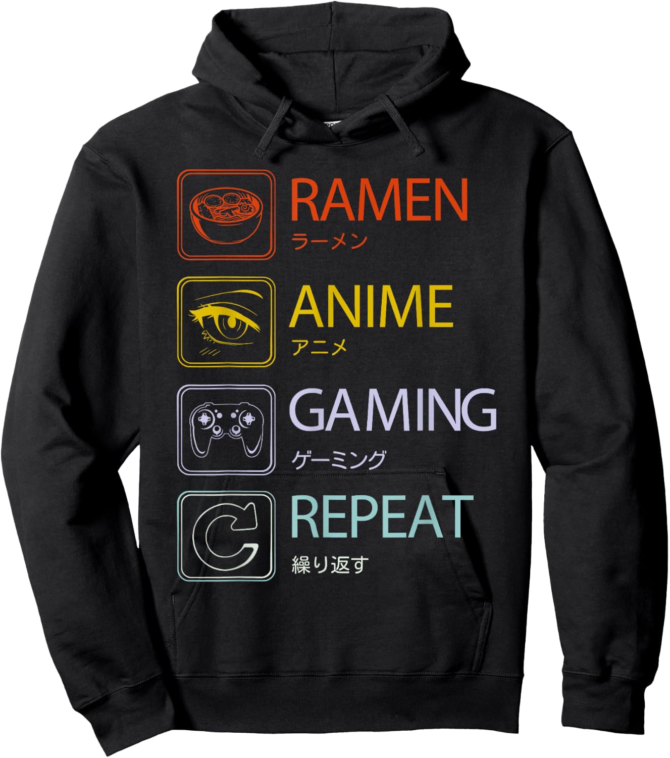 Ramen Anime Gaming Repeat Anime and gaming routine Hoodie - Hoodie | Black