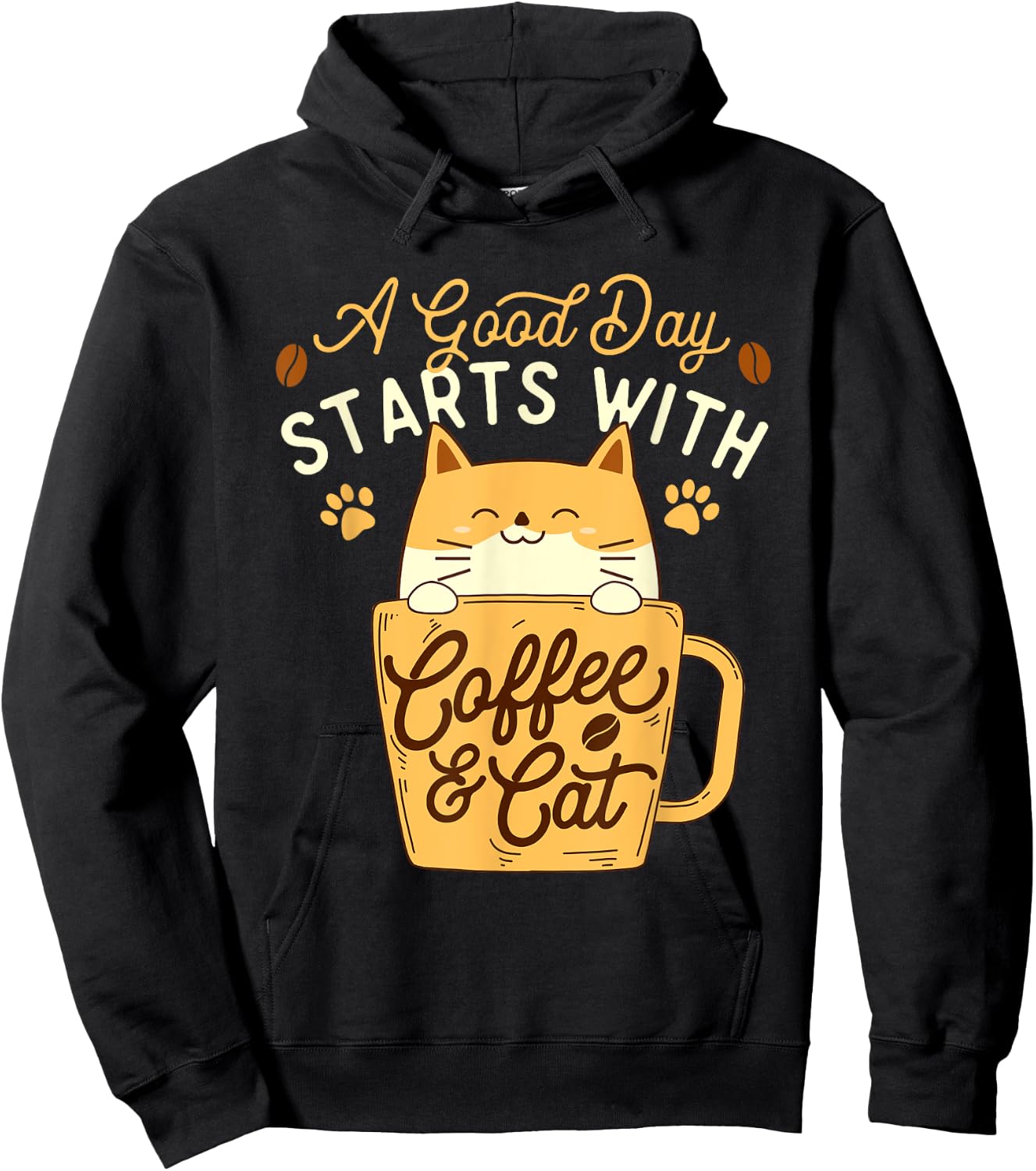 A Good Day Starts With Coffee & Cat - Pet Lover Veterinarian Hoodie - Hoodie | Black