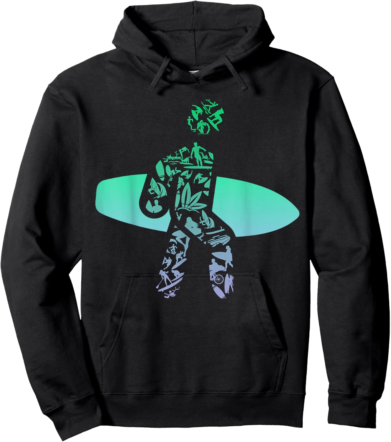 Silhouette Surf Icons Design for Surfer | Surf Boys Surfing Hoodie - Hoodie | Black