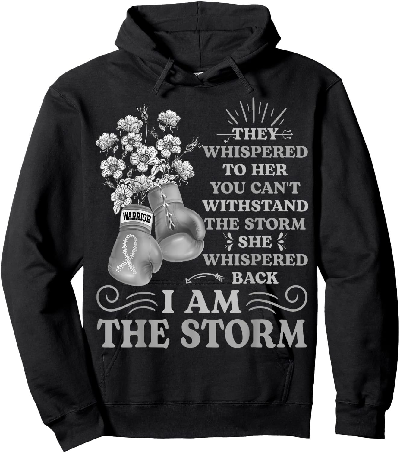I'm The Storm Boxing Warrior Pearl Ribbon Women Lung Cancer Hoodie - Hoodie | Black