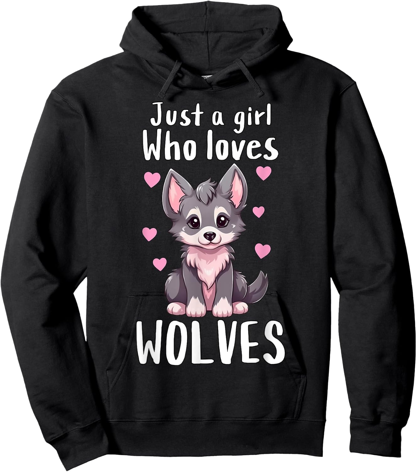 Just A Girl Who Loves Wolves - Cute Grey & Pink Baby Wolf Hoodie - Hoodie | Black