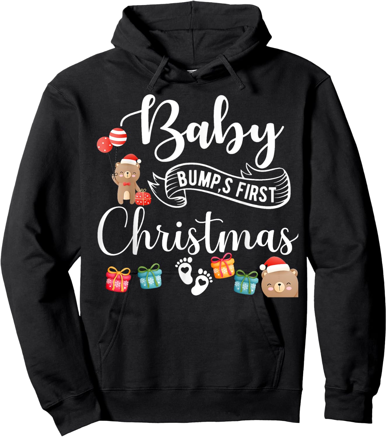 Cute Pregnancy Announcement Baby Bump First Christmas Hoodie - Hoodie | Black