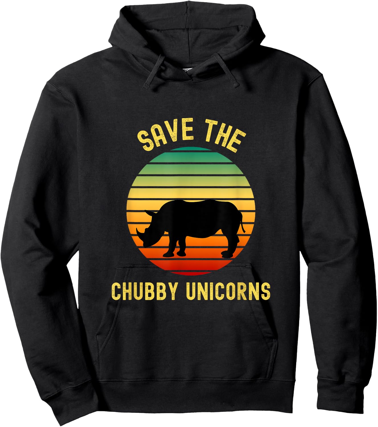 Save The Chubby Unicorns Rhino Humor Funny Retro Rhino Lover Hoodie - Hoodie | Black
