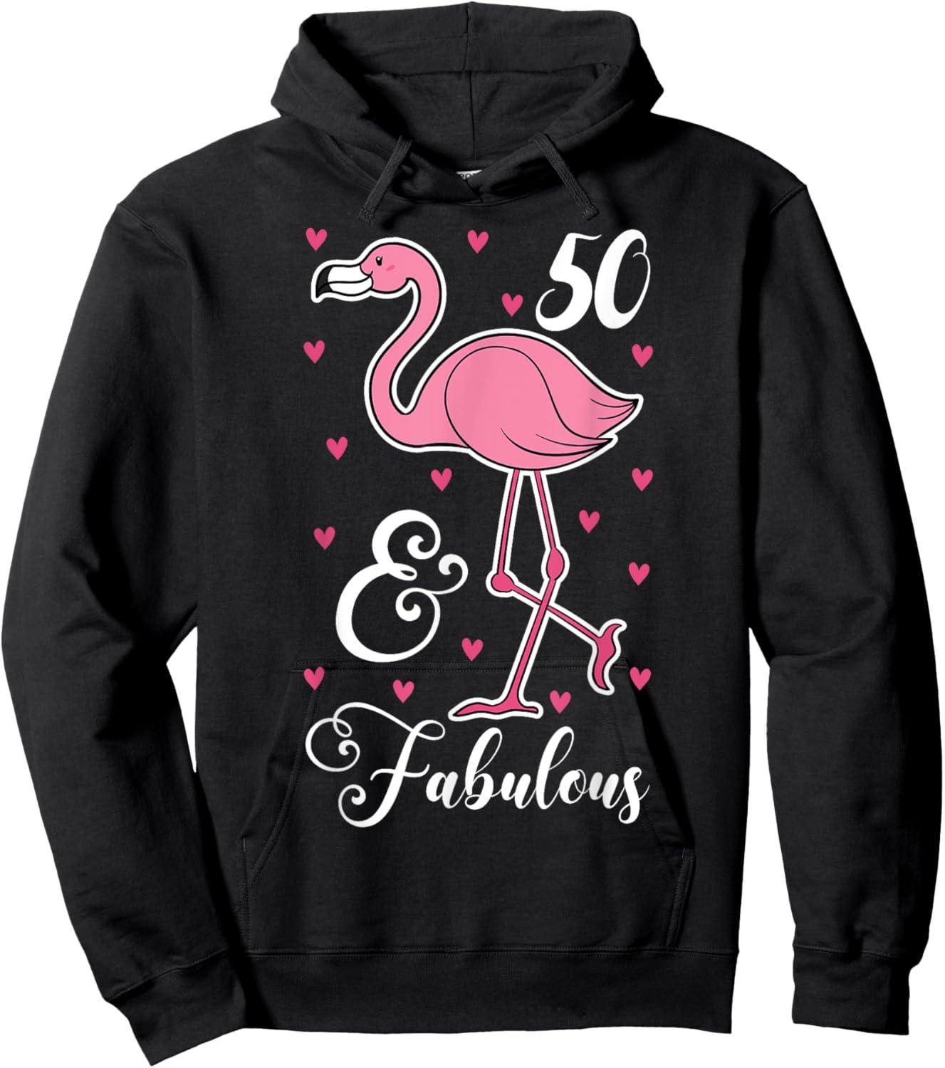 50 & Fabulous Flamingo Theme Birthday 50th Party Hoodie - Hoodie | Black