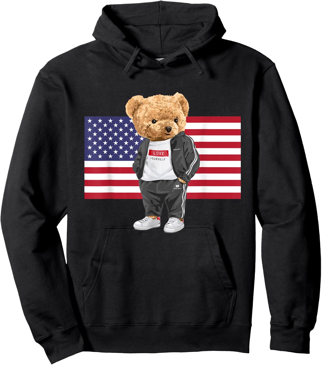 Cool USA Teddy Bear Illustration Novelty Graphic Designs Hoodie - Hoodie | Black