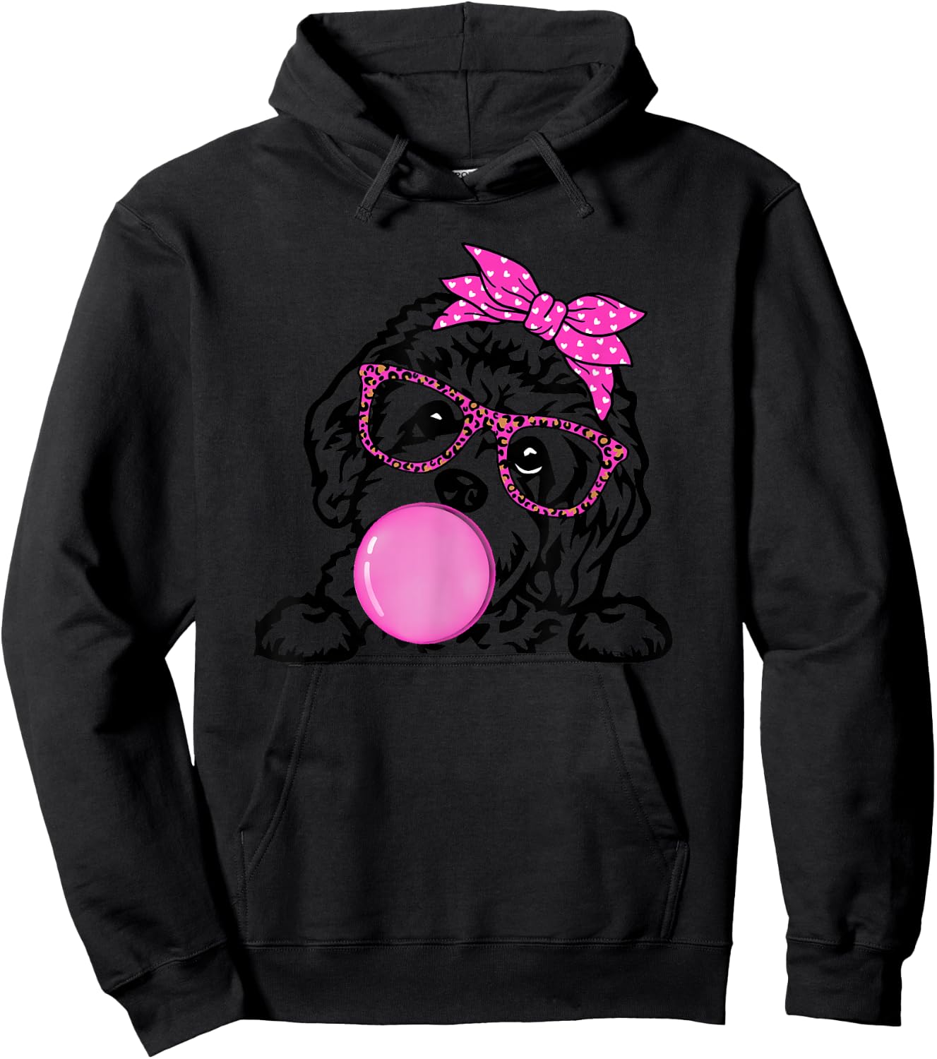 Cavapoo dog mom with bubble gum bandana glasses Women Kids Hoodie - Hoodie | Black