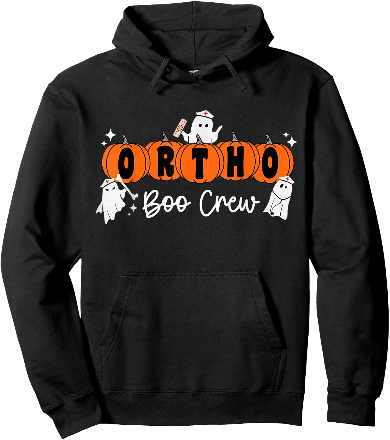 Ortho Boo Crew Ghost Pumpkin Orthopedic Nurse Halloween Hoodie - Hoodie | Black