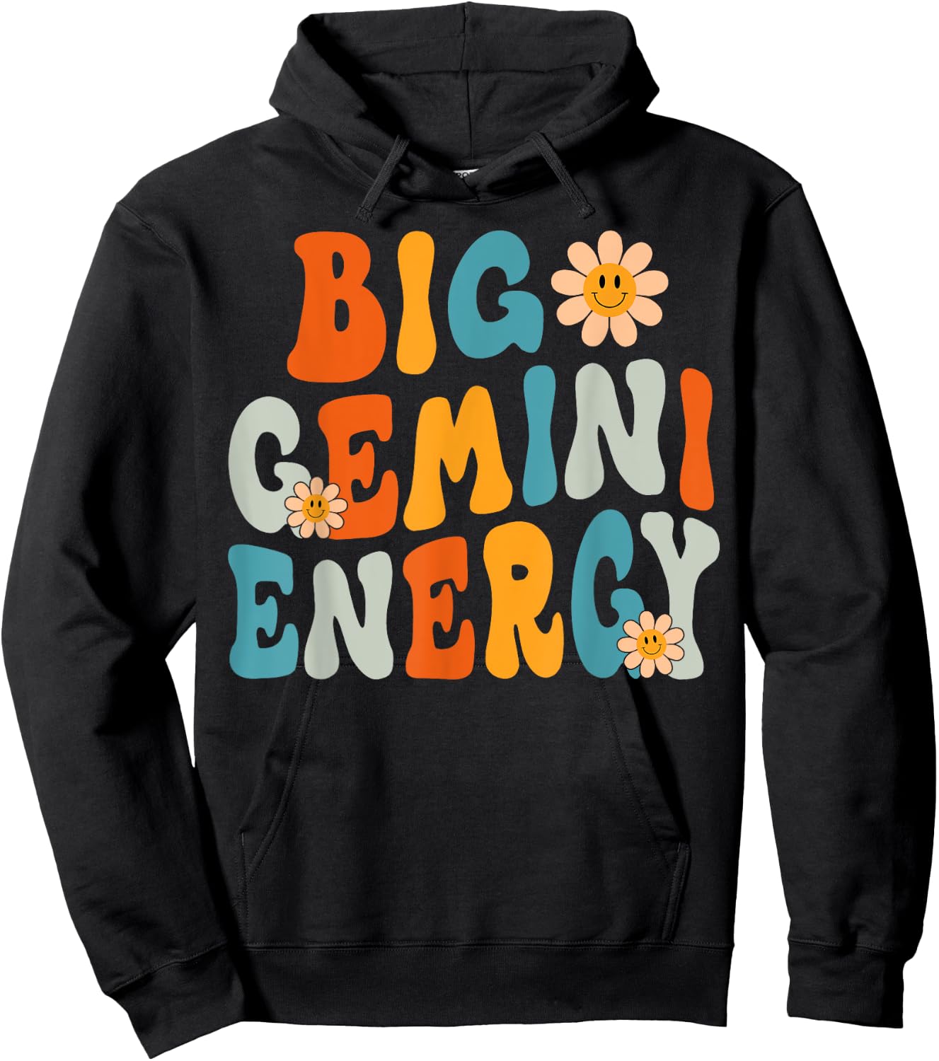 Gemini Big Energy Retro Smile Flower Zodiac Birthday Women Hoodie - Hoodie | Black