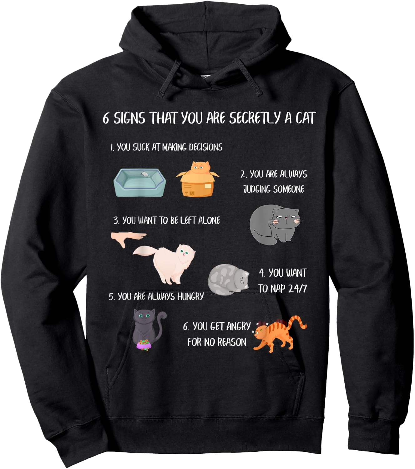 Six Signs That You Are Secretly A Cat Funny Best Cat Mom Women Girls Kids Hoodie - Hoodie | Black