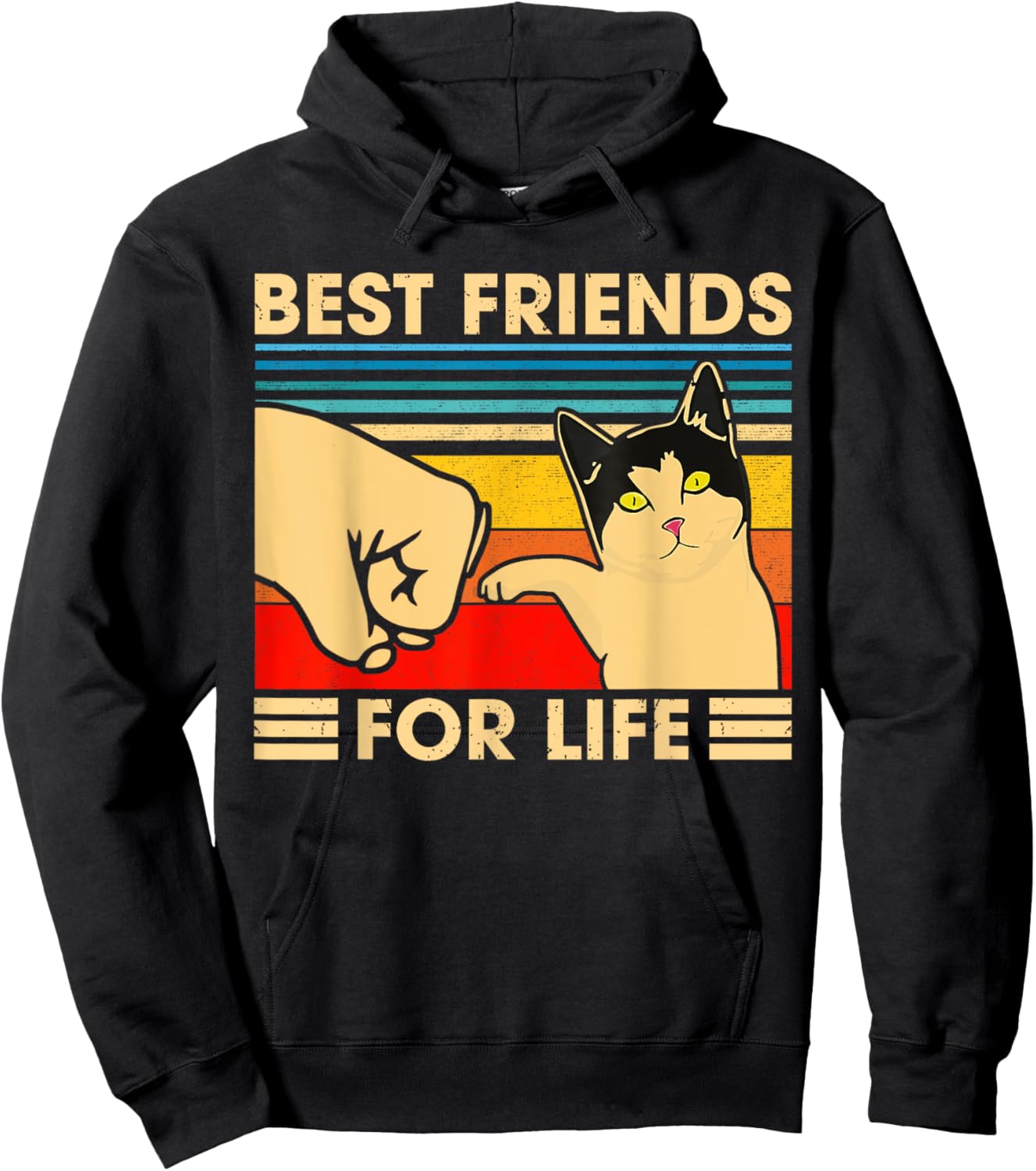 Vintage Cat Best Friends For Life Fist Bump Funny Cat Lovers Hoodie - Hoodie | Black
