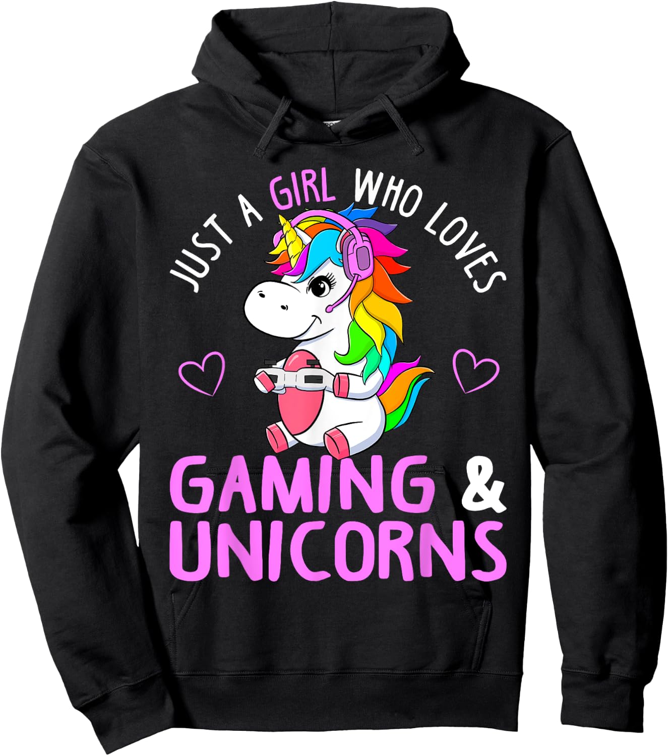 Just A Girl Who Loves Gaming and Unicorns Cute Gamer Gift Hoodie - Hoodie | Black