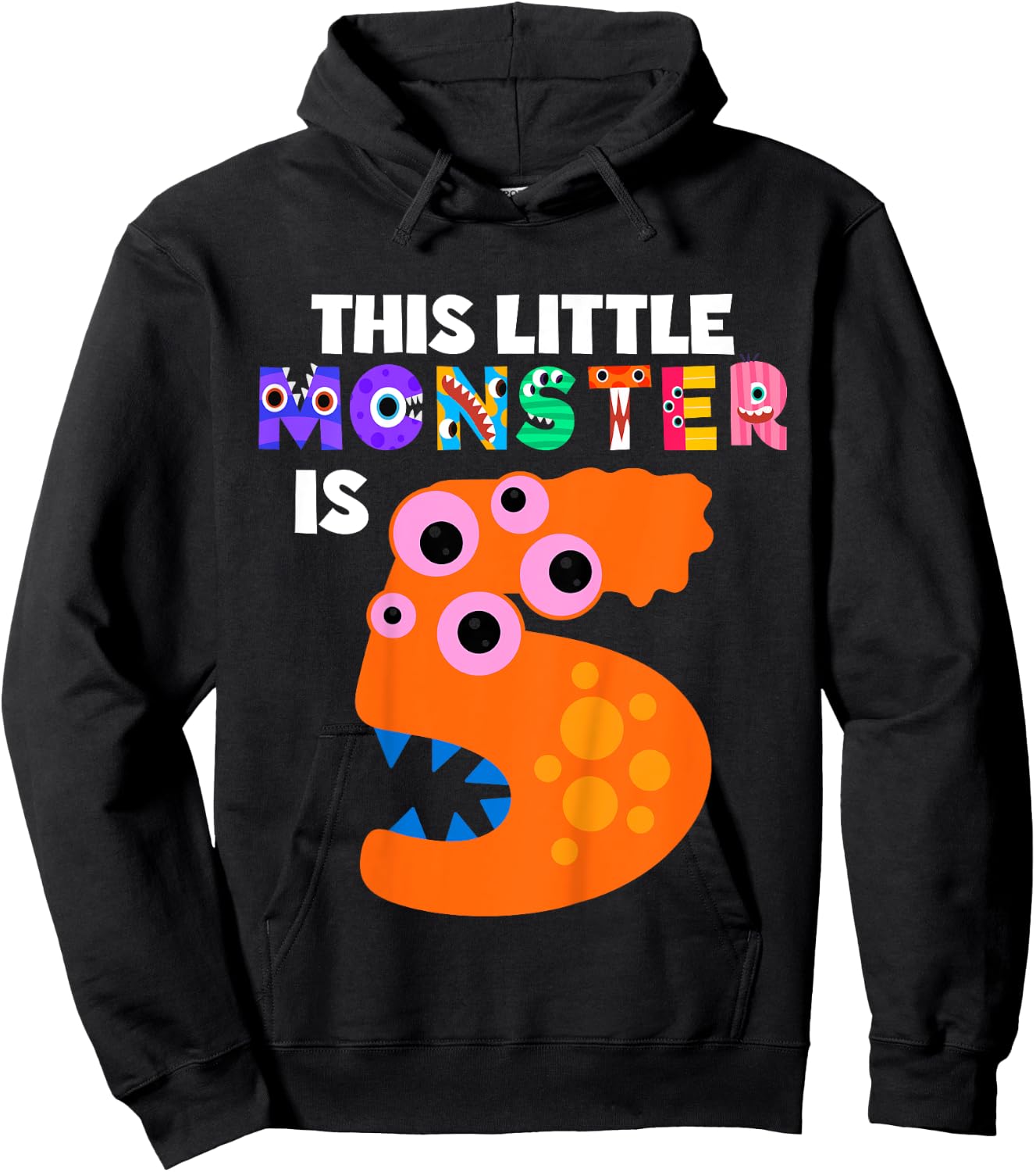 This Little Monster is 5 Five Years 5th Birthday Party Alien Hoodie - Hoodie | Black