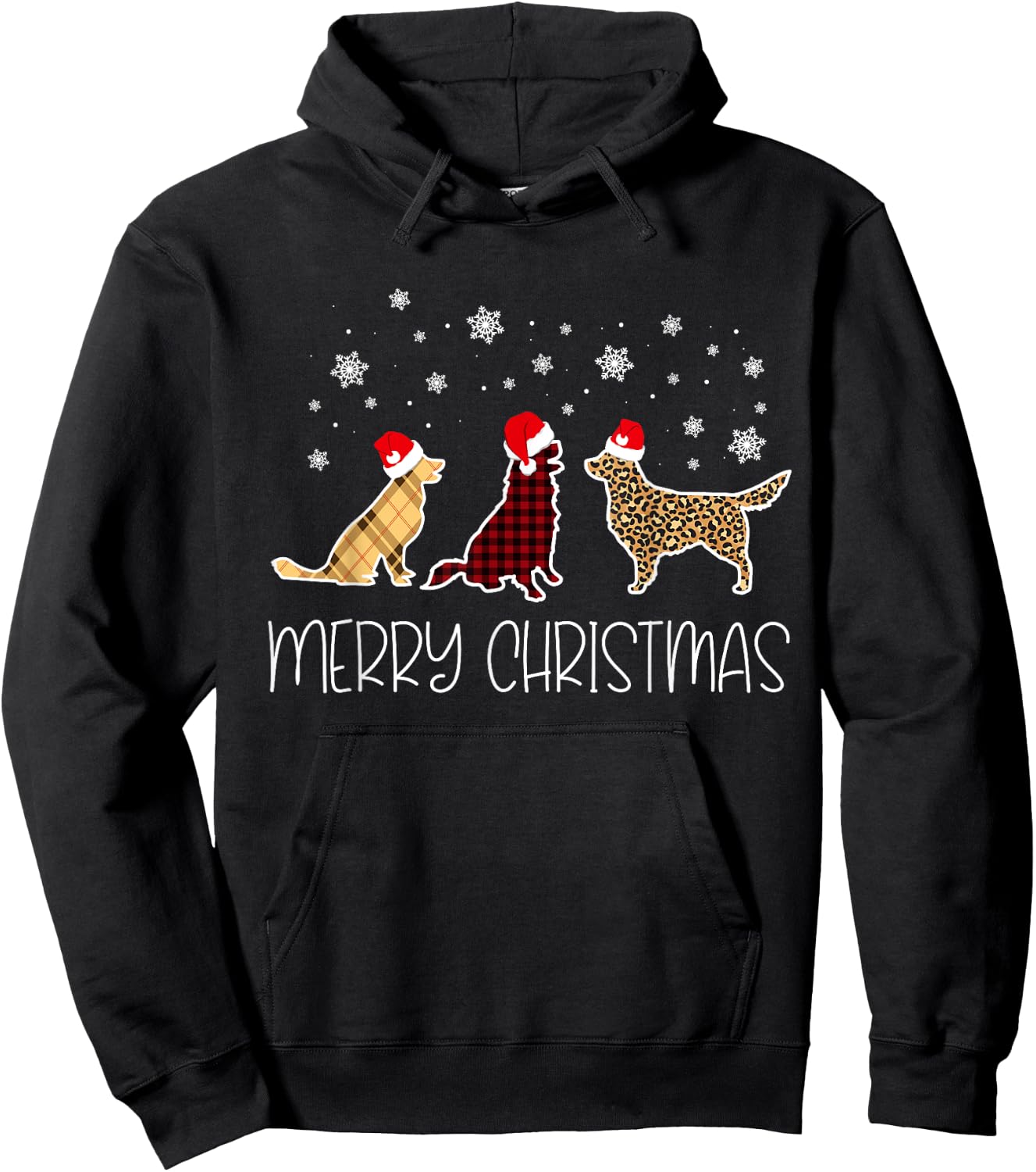 Golden Retriever Merry Christmas Plaid Leopard Dog X-Mas Hoodie - Hoodie | Black