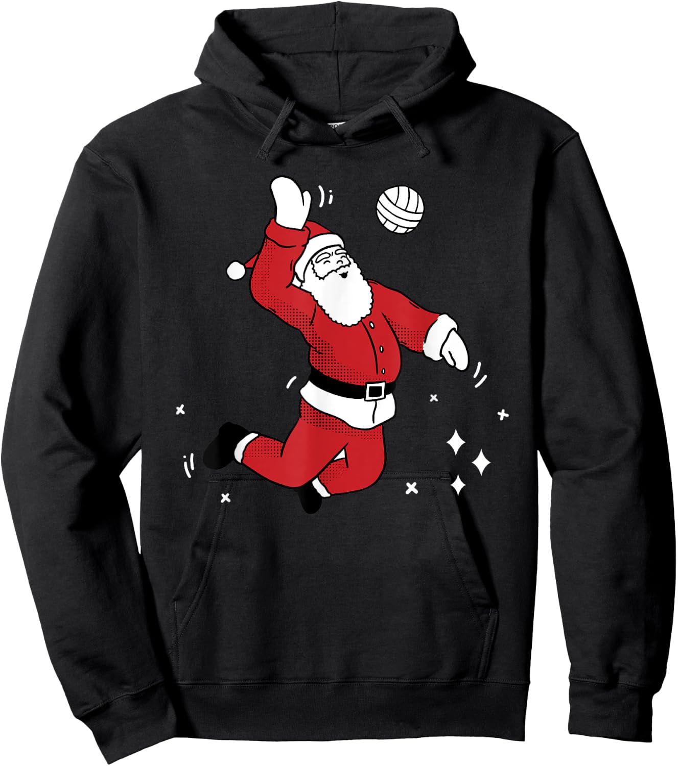 Santa Playing Volleyball Christmas Pajama Cool Sport X-Mas Hoodie - Hoodie | Black
