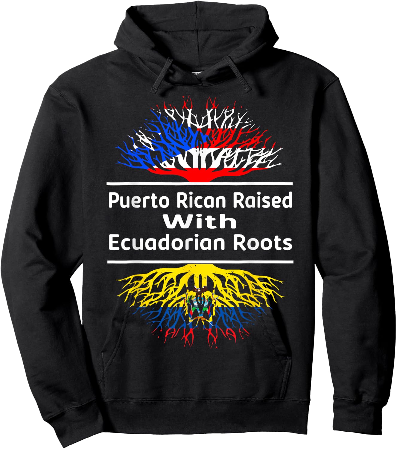 Half Ecuadorian Half Puerto Rican Rico Ecuador Flag Roots Hoodie - Hoodie | Black