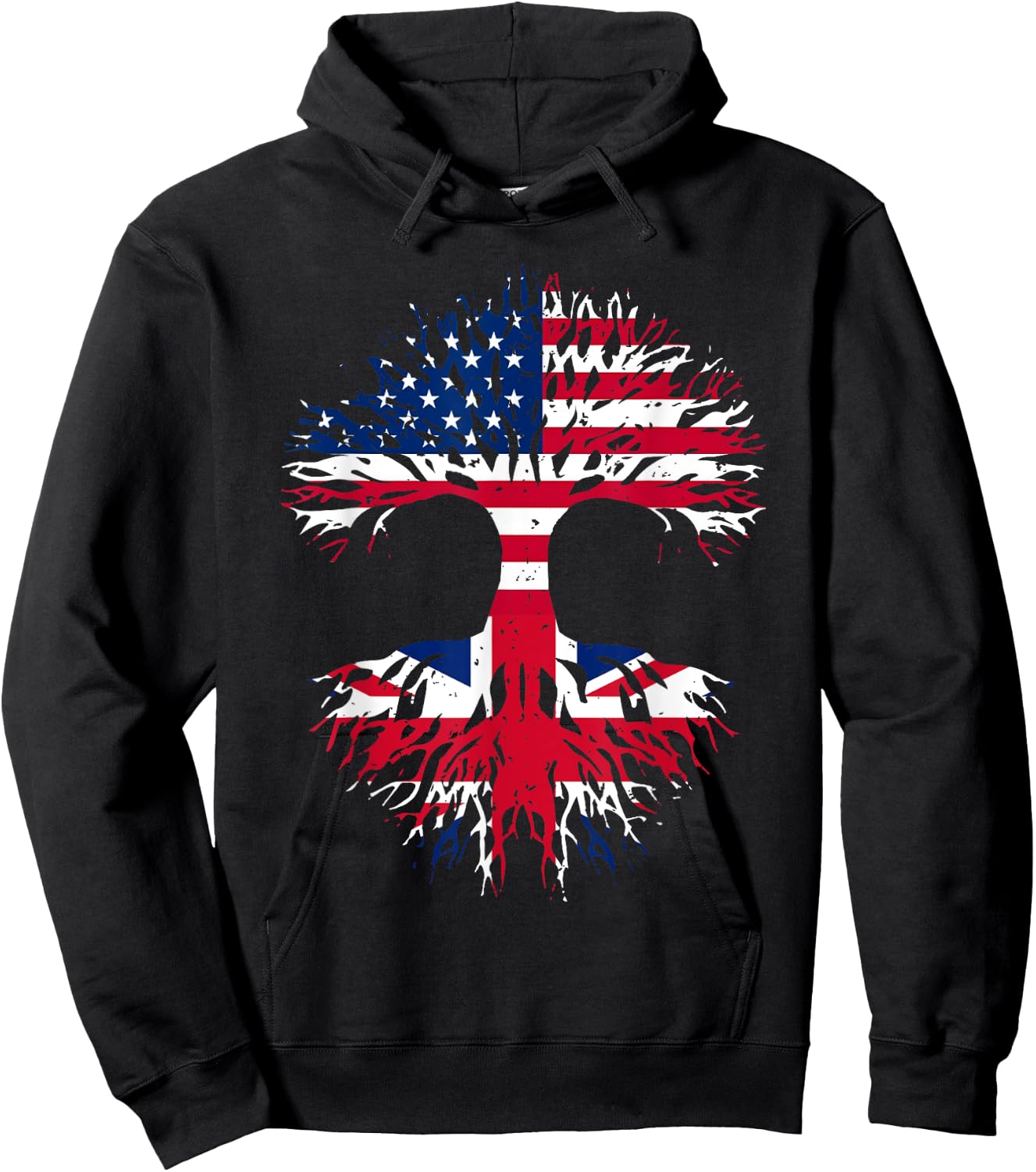 British Roots American Grown Tree USA Flag United Kingdom Women Men Hoodie - Hoodie | Black