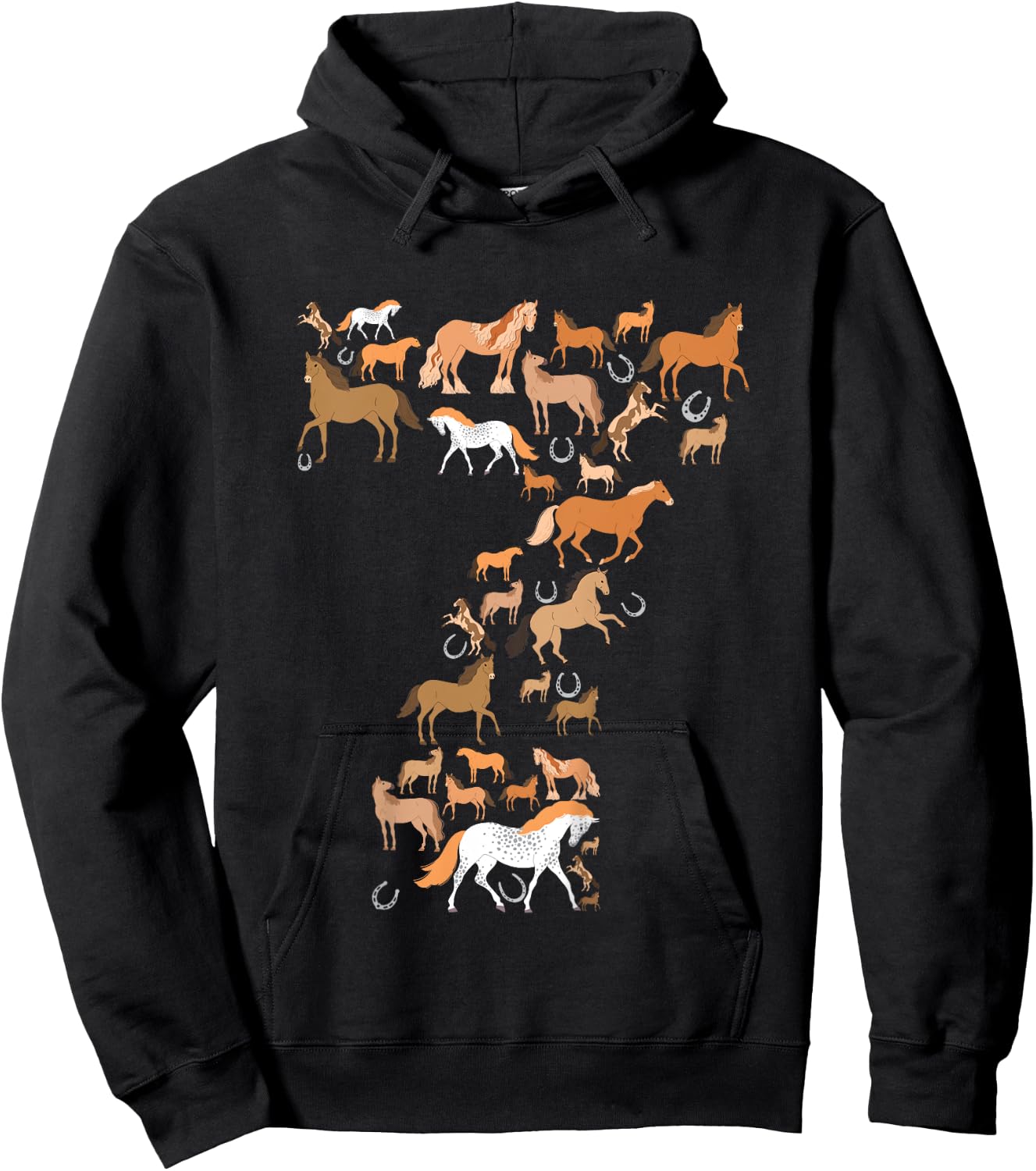 Little Girls 7 Years Old 7th Birthday Horse Graphic Cute Hoodie - Hoodie | Black