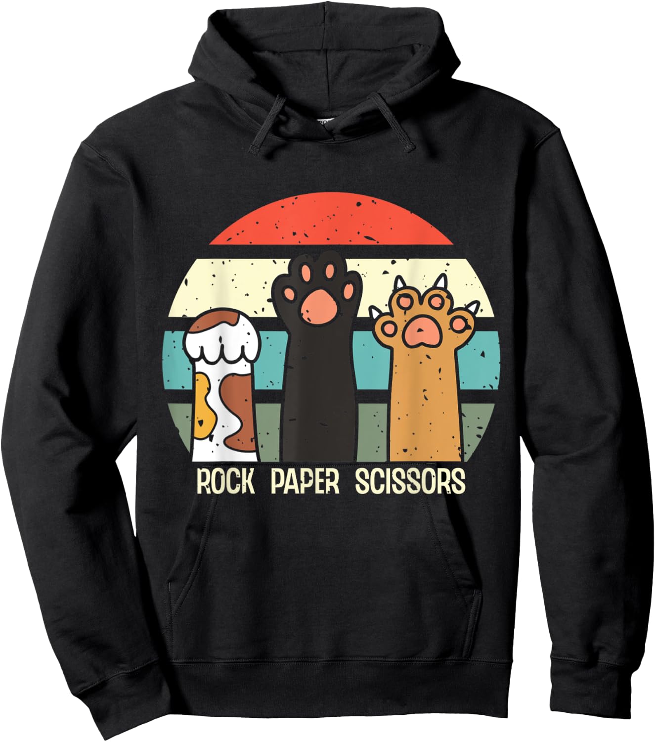 Rock Paper Scissors Hand Game Meme Animal Paw Cat Women Girls Kids Hoodie - Hoodie | Black