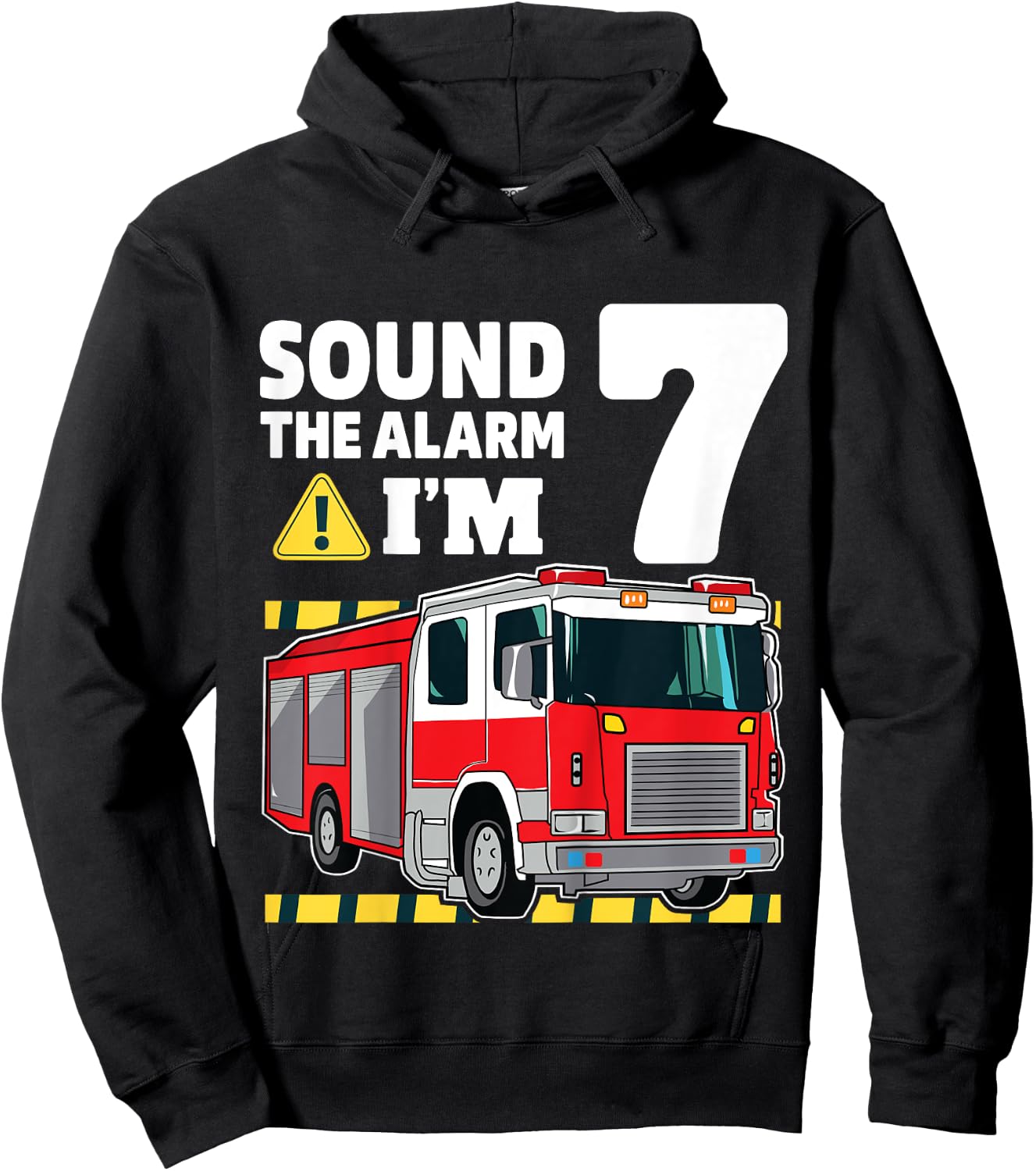 Kids 7th Birthday Boy Fire Truck 7 Seven Year Old Firefighter Hoodie - Hoodie | Black