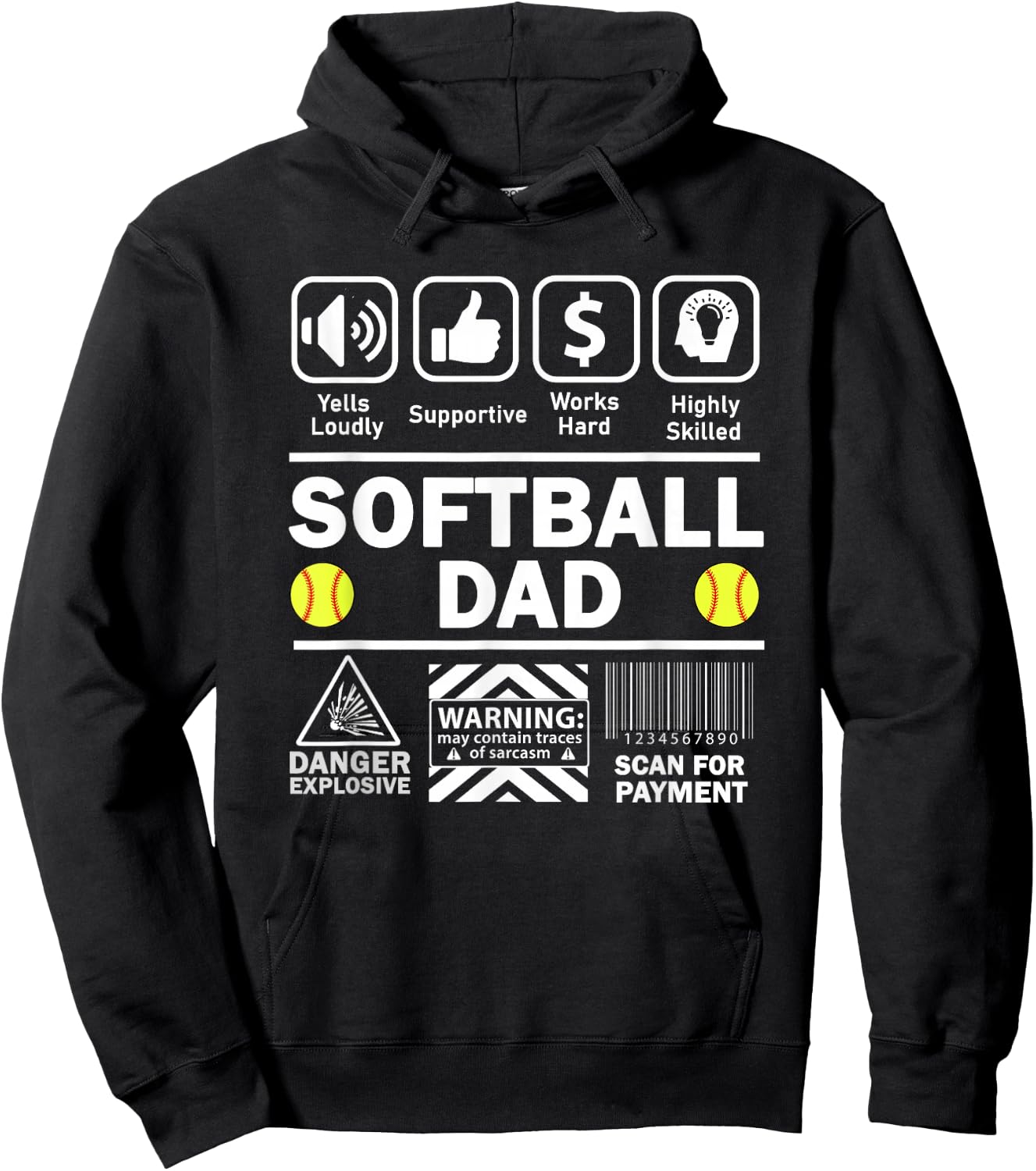 Softball Dad Funny Contents of Sports Father Hoodie - Hoodie | Black