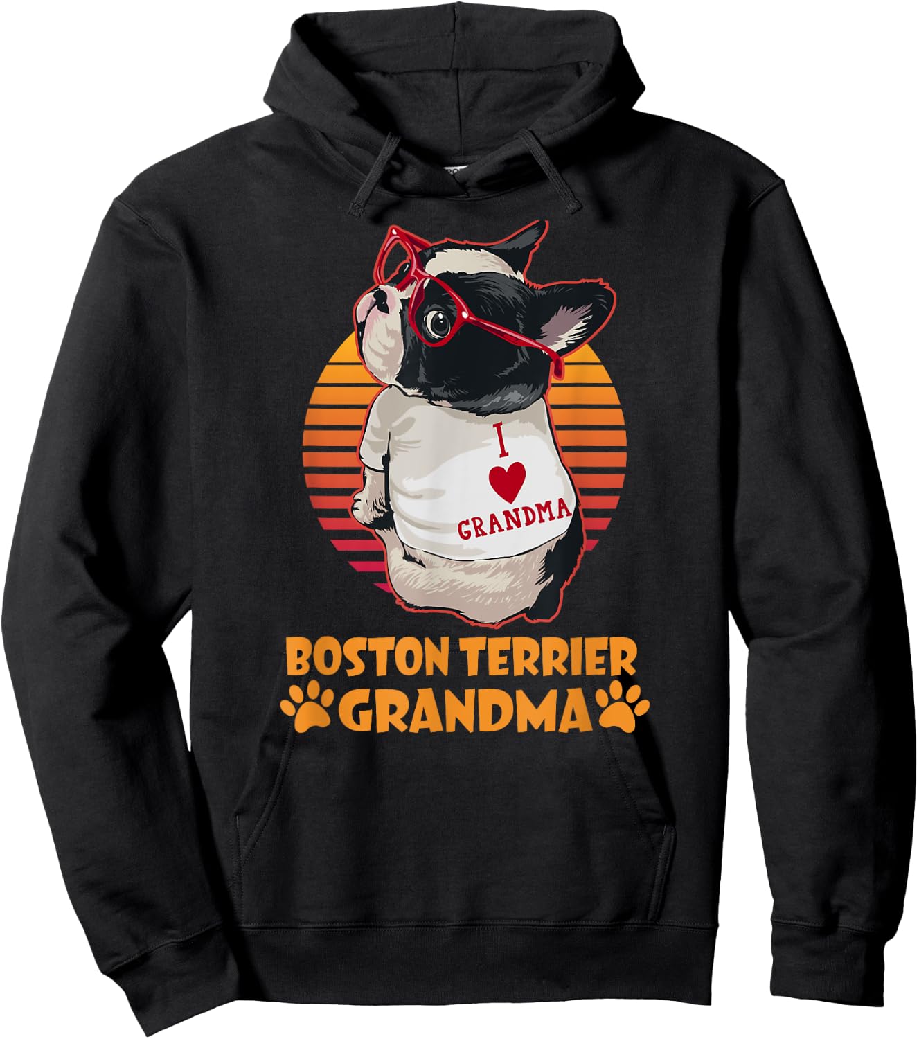 Vintage Boston Terrier Grandma Wear Sunglasses Dog Lover Men Women Girls Kids Hoodie - Hoodie | Black