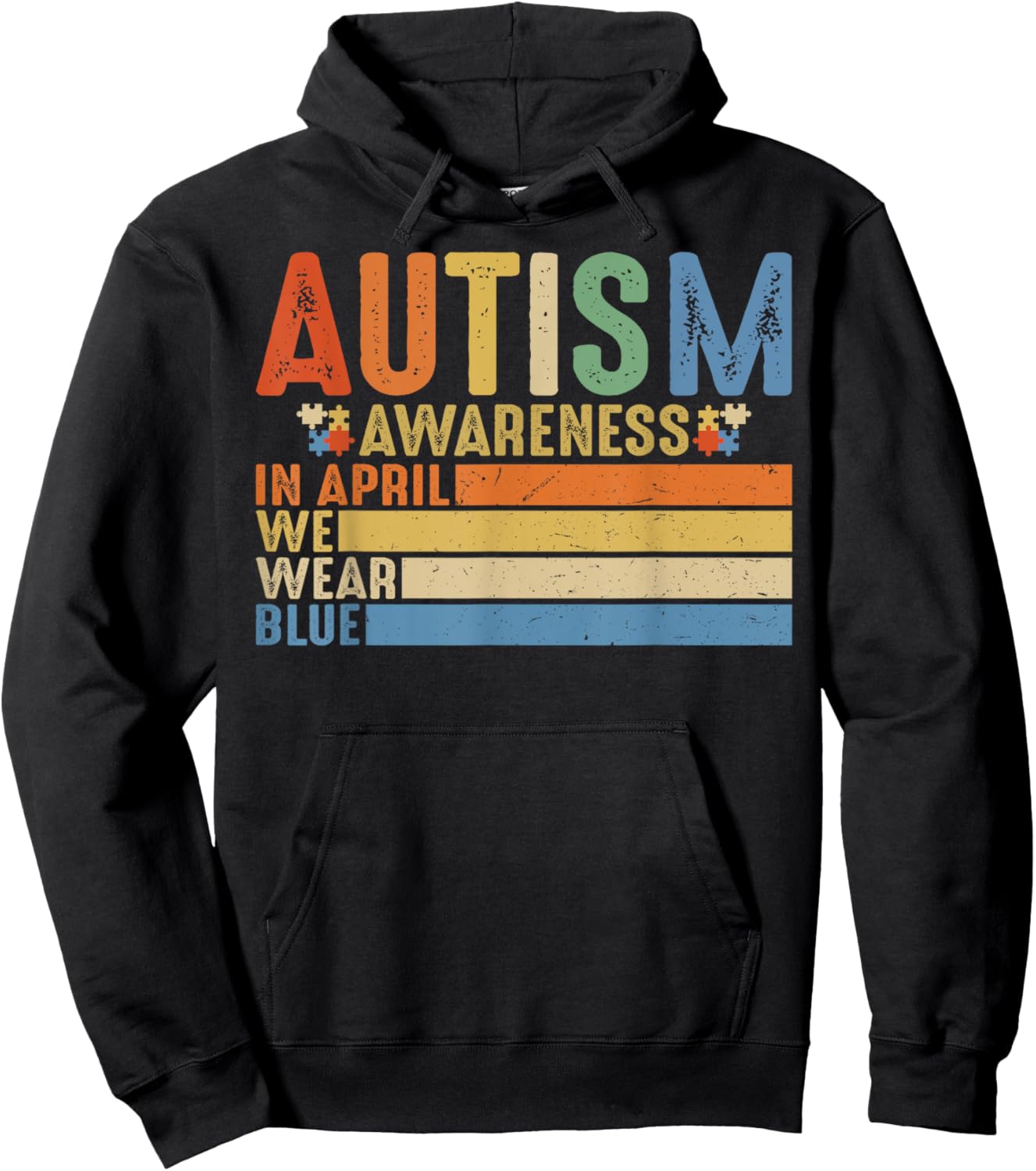 Retro IN APRIL WE WEAR BLUE Puzzle Autism Awareness Month Hoodie - Hoodie | Black