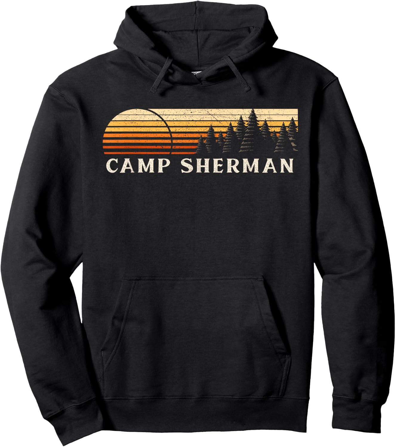 Camp Sherman, OR Vintage Evergreen Sunset Eighties Retro Hoodie - Hoodie | Black