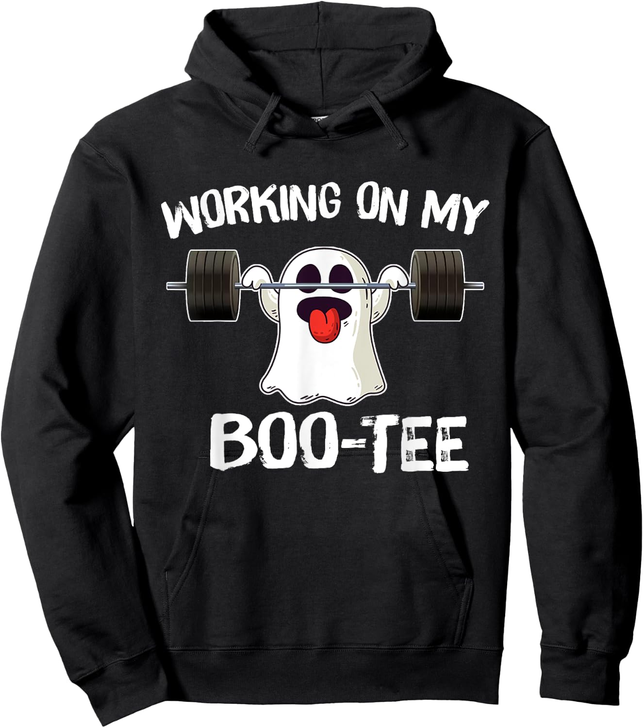 Working On My Booty Boo Funny Halloween Gym Ghost Pun Hoodie - Hoodie | Black