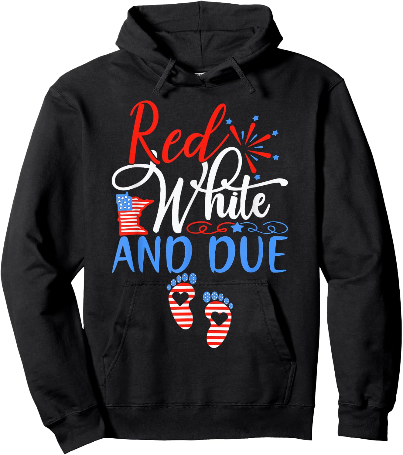 Red White And Due Pregnancy Announcement 4th Of July 2025 Hoodie - Hoodie | Black
