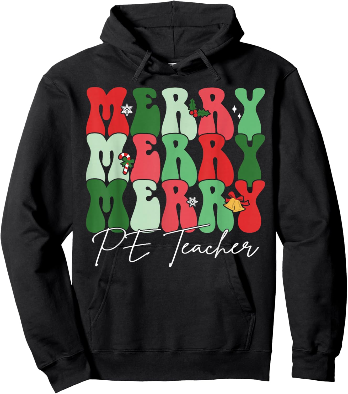 Groovy Merry PE Teacher Santa Christmas Pajama Holiday Hoodie - Hoodie | Black