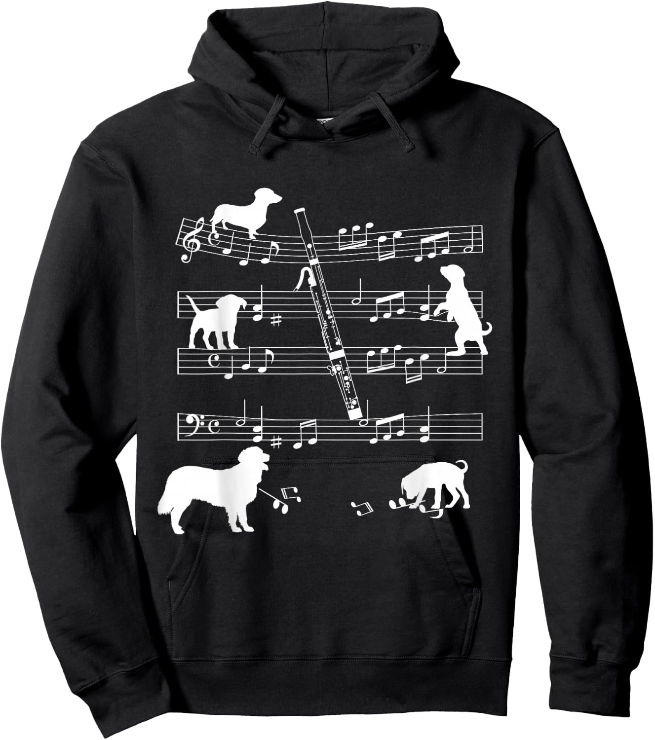 Bassoon Player Dog for Bassoonist Dogs and Bassoon Hoodie - Hoodie | Black
