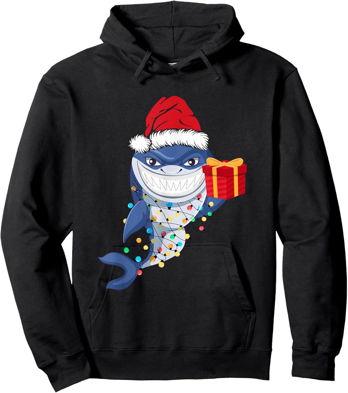 Shark Christmas Tree Lights Santa Hat Xmas Toddler Boys Kids Hoodie - Hoodie | Black