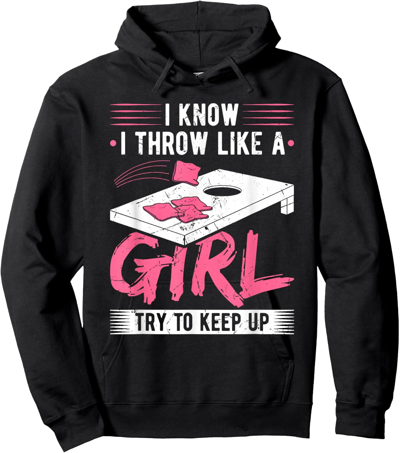Cornhole Throw Like A Girl Corn Hole Sack Cornhole Game Hoodie - Hoodie | Black