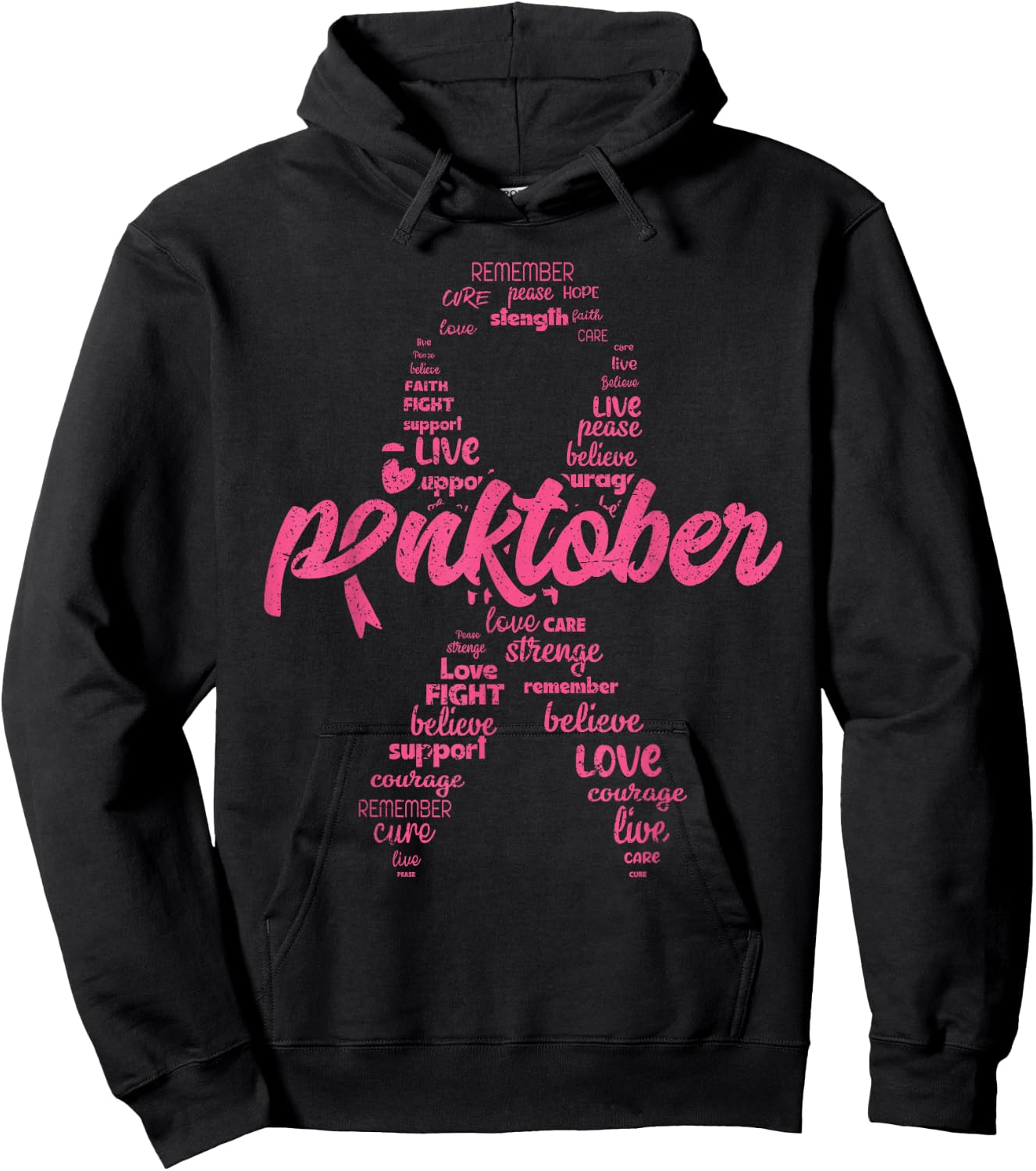 Pinktober Ribbon Breast Cancer Awareness Distressed Style Hoodie - Hoodie | Black