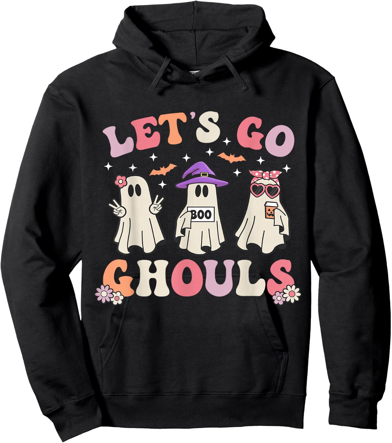 Lets Go Ghouls Retro Halloween Ghost Women Toddler Girl Hoodie - Hoodie | Black