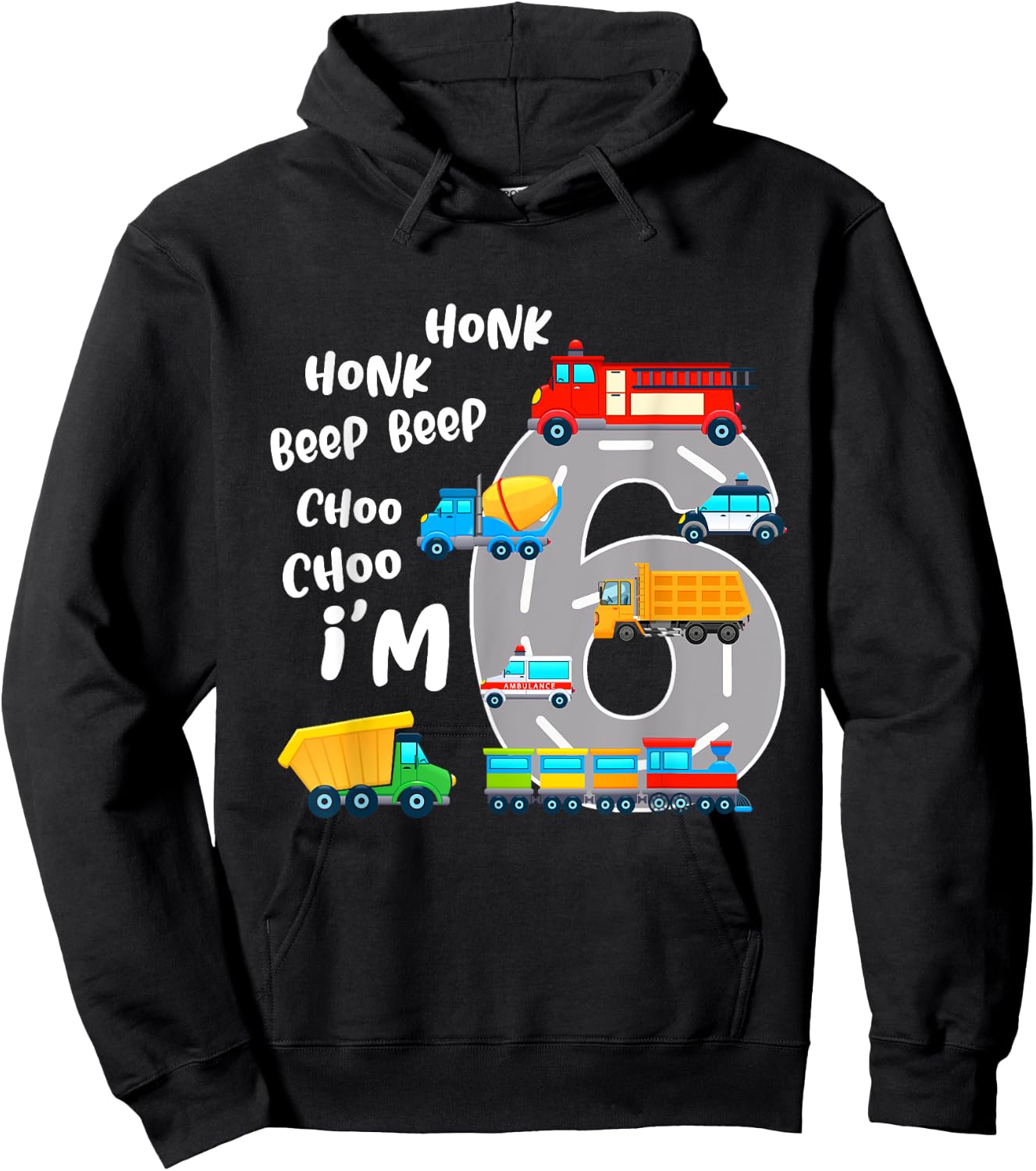 6 Year Old Birthday Transportation 6th Party Kids Hoodie - Hoodie | Black