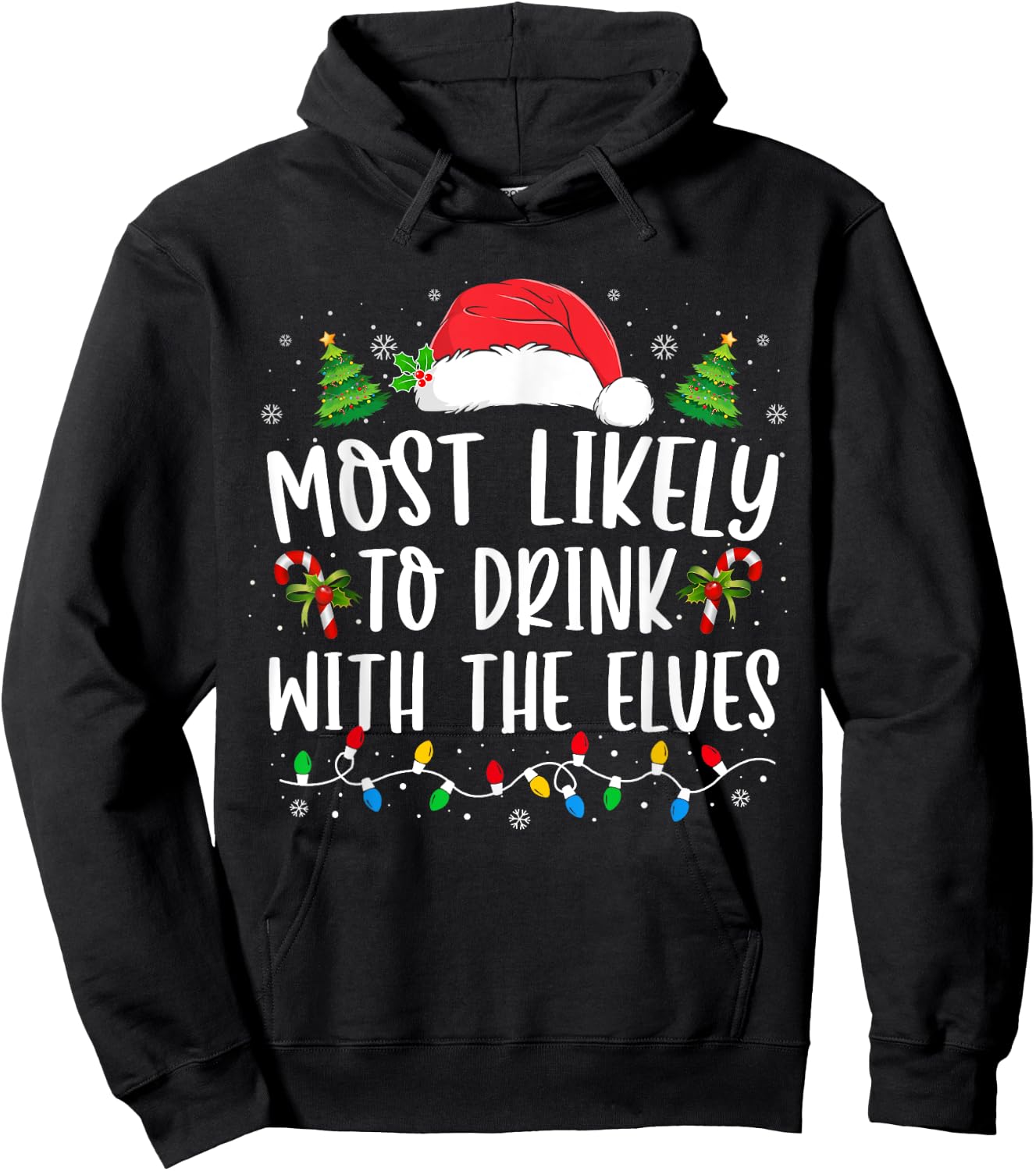 Most Likely to Drink With The Elves Elf Drinking Christmas Hoodie - Hoodie | Black