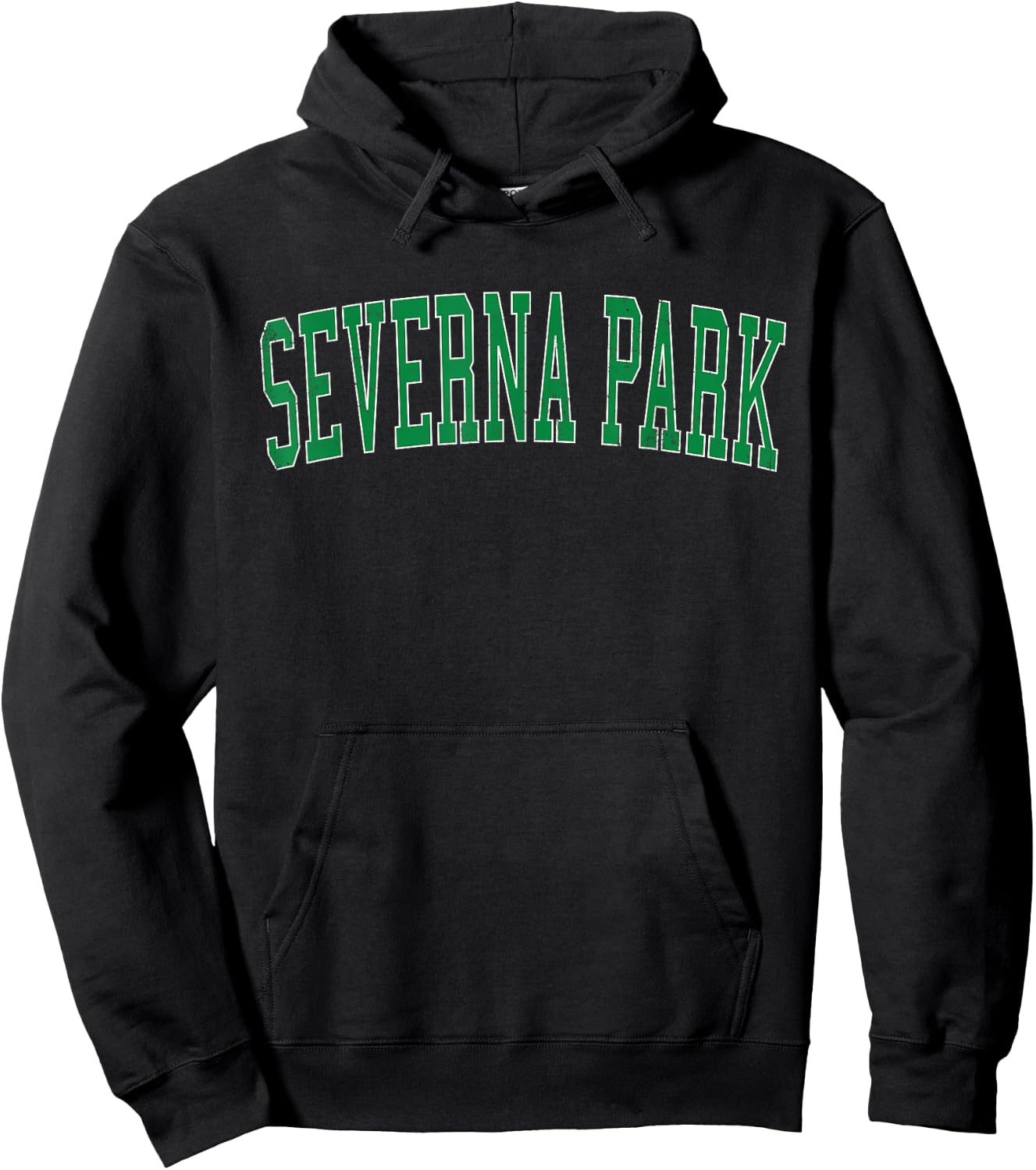 Vintage Severna Park MD Distressed Green Varsity Style Hoodie - Hoodie | Black