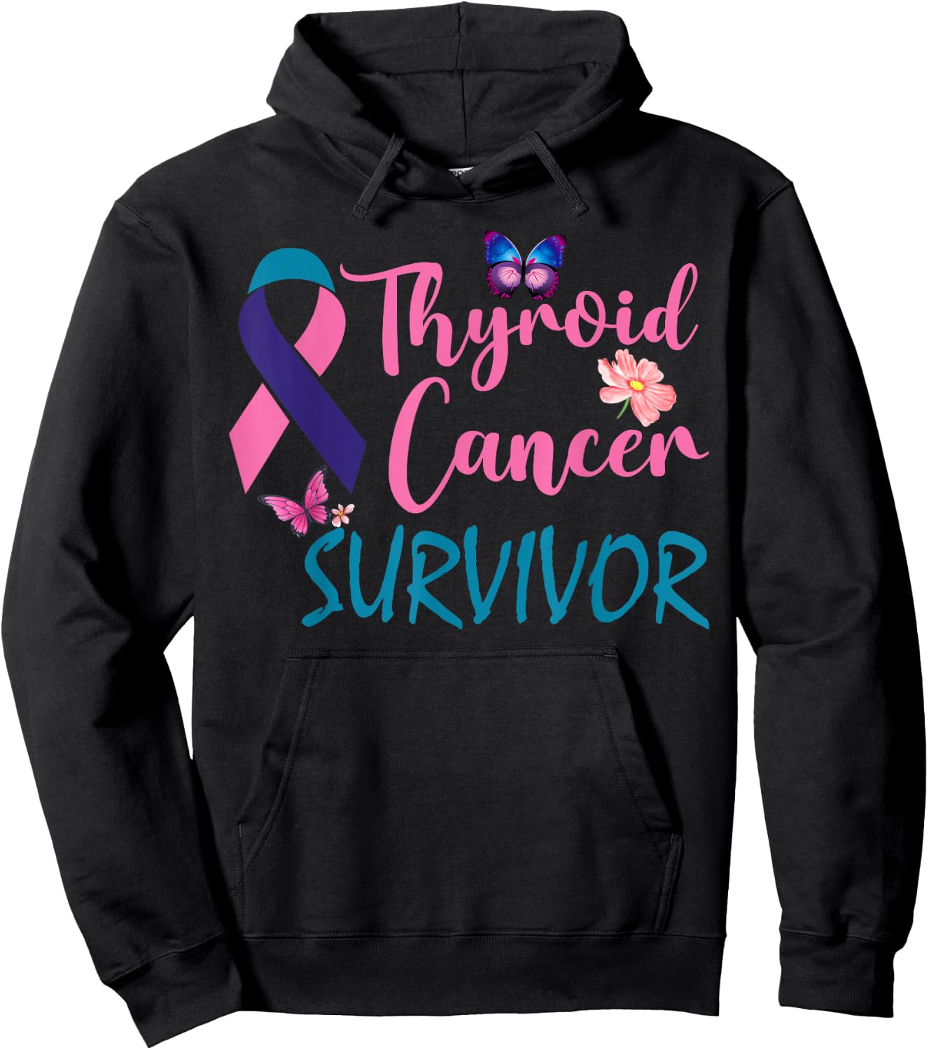 Butterflies Support Ribbon Thyroid Cancer Survivor Hoodie - Hoodie | Black