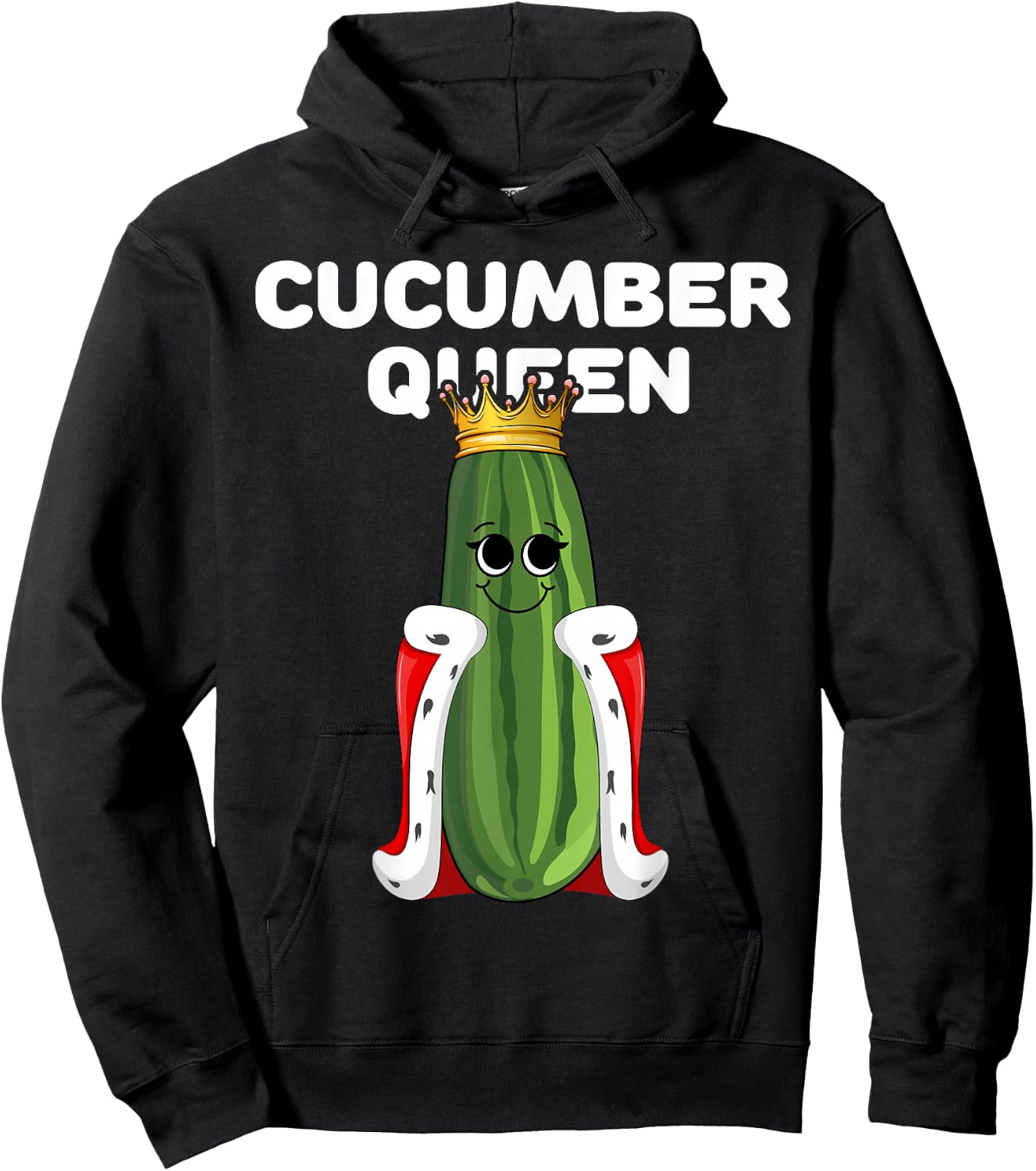 Cucumber Queen Funny Cute Humor Character Art Veggie Hoodie - Hoodie | Black
