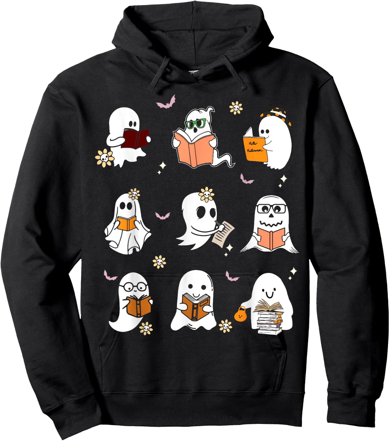 Ghosts Reading Books Teacher Halloween Librarian Boooks Men Women Kids Hoodie - Hoodie | Black