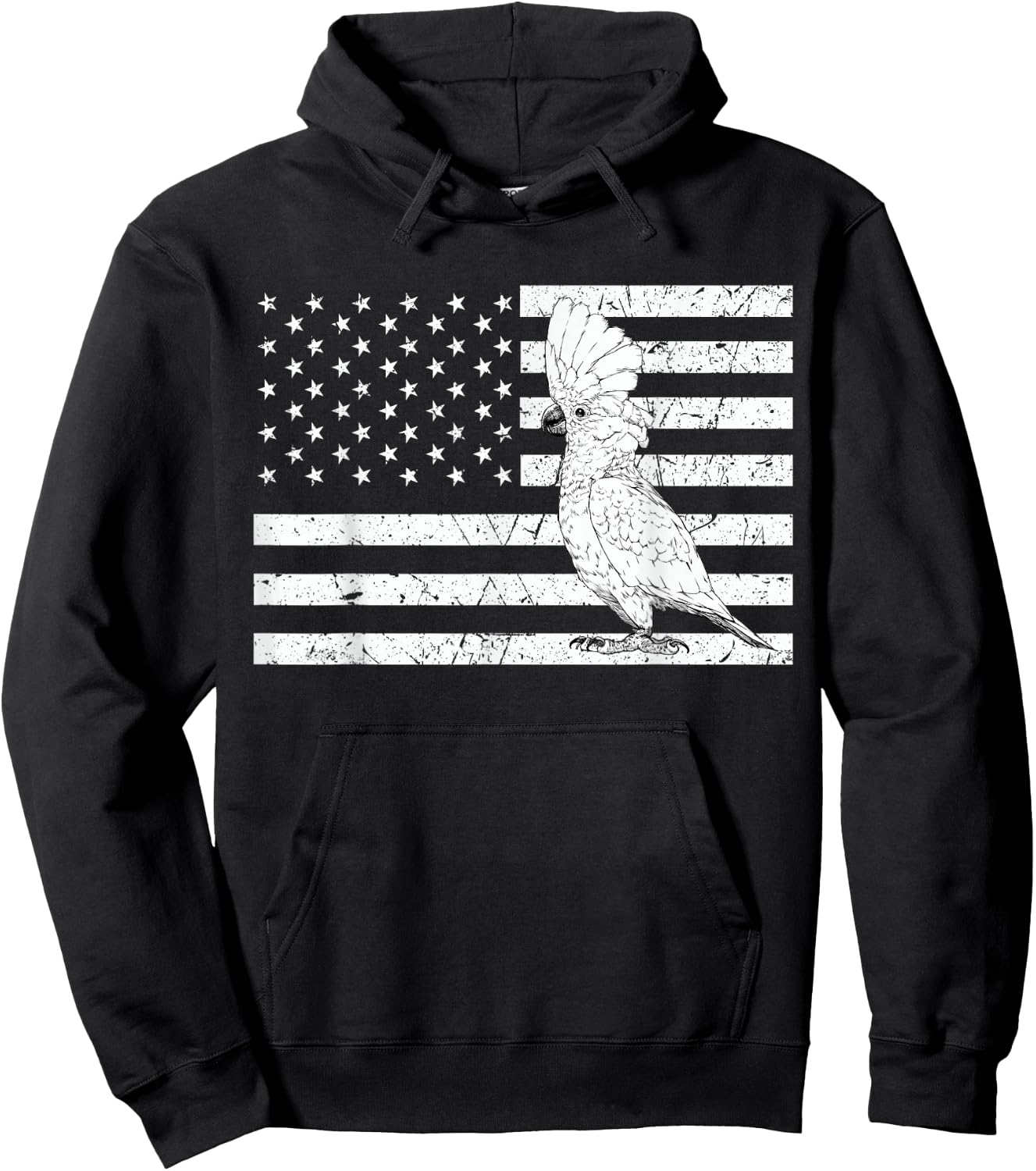 Umbrella Cockatoo 4th of July US American Flag Patriotic Hoodie - Hoodie | Black